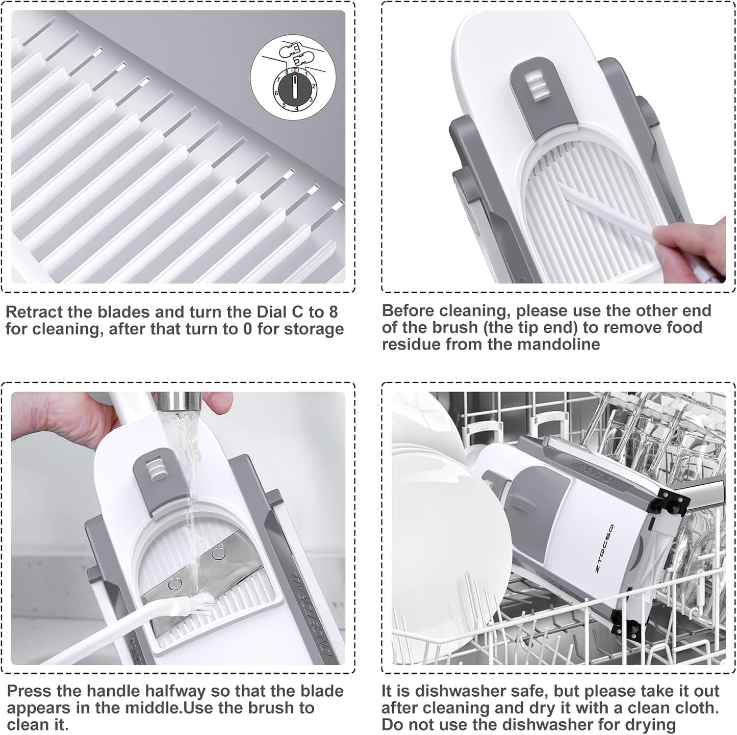 Safe Mandoline Slicer for Kitchen, Meal Prep, Potato Slicer, Adjustable/Easy to Clean/Storage, Kitchen Chopping Artifact, French Fry Cutter, Paring Knife/Cleaning Brush (only Slice, LightGray)