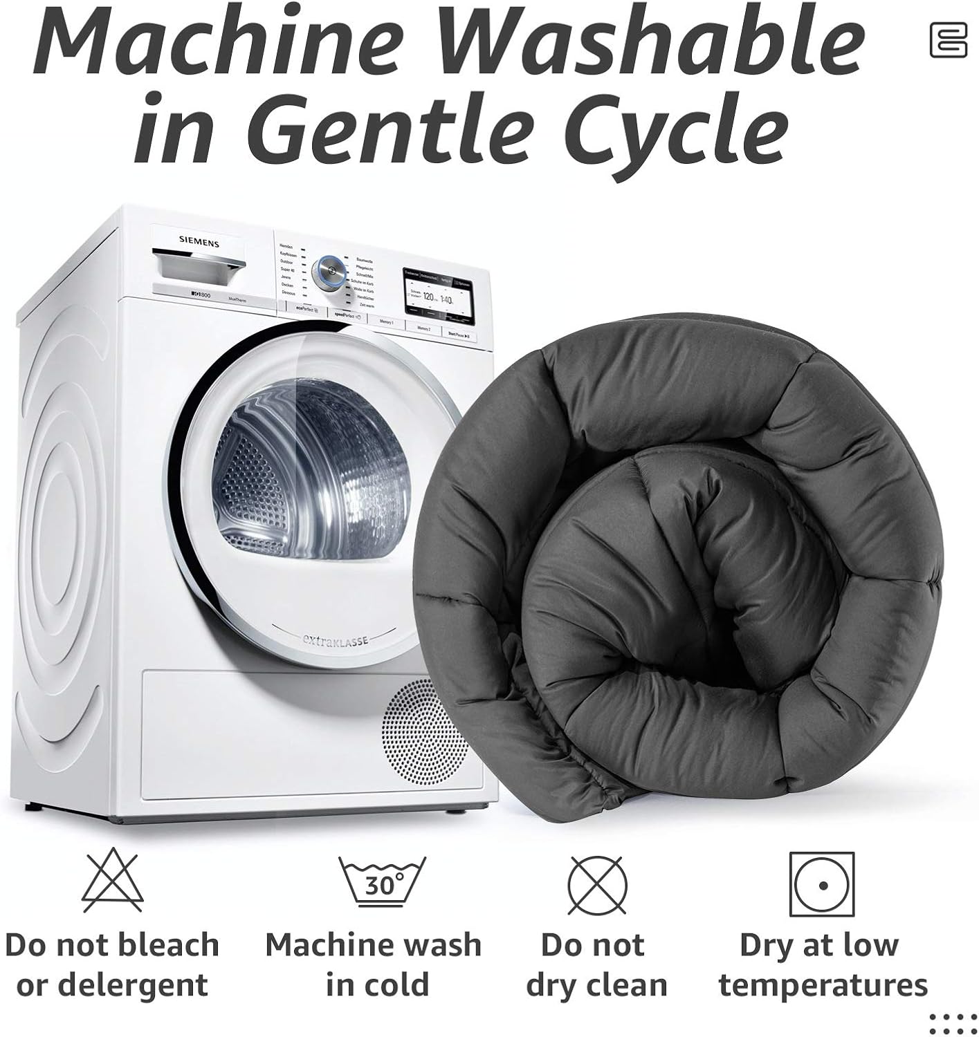 HYLEORY All Season Twin Size Bed Comforter - Cooling Down Alternative Quilted Duvet Insert with Corner Tabs - Winter Warm - Machine Washable - Dark Grey