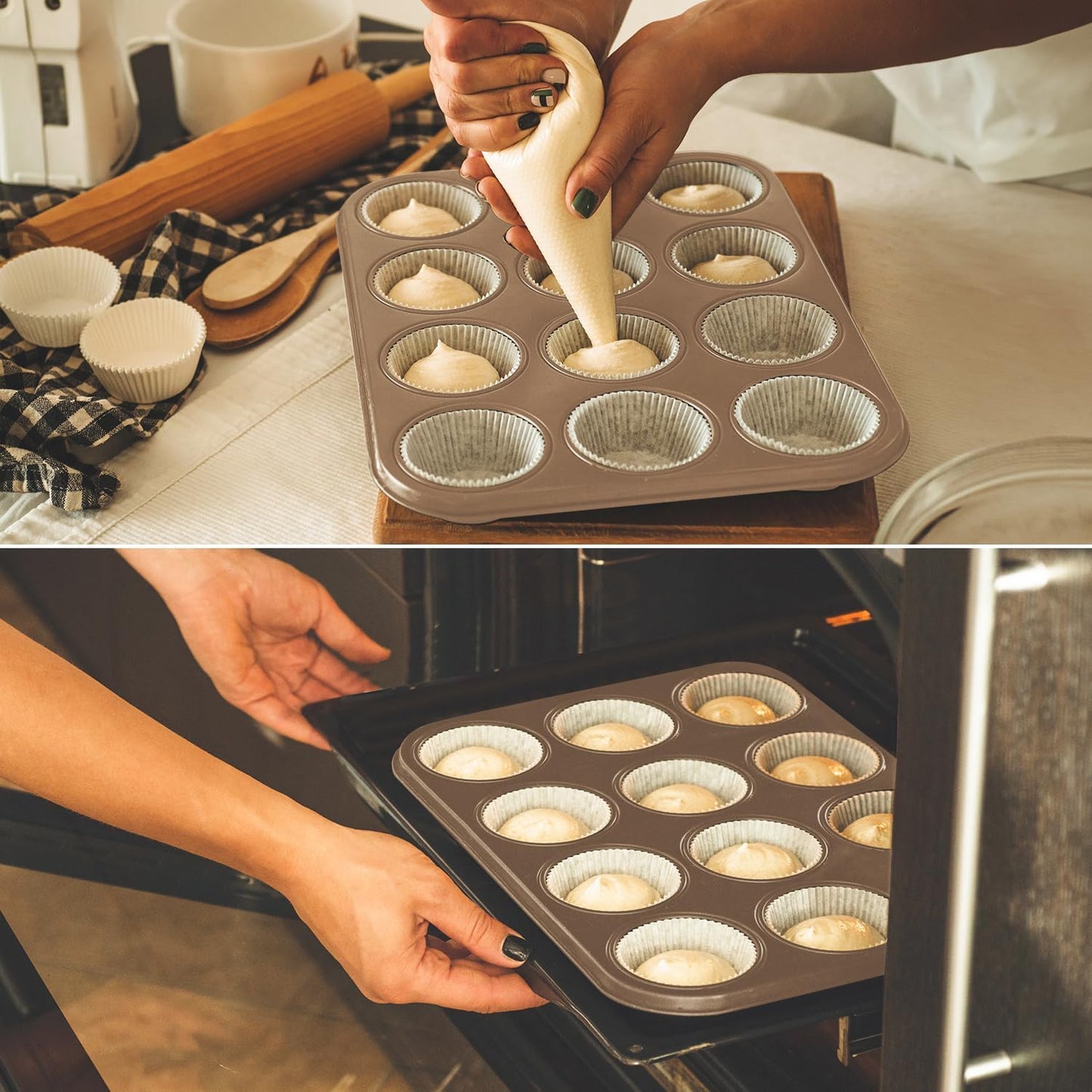 Cupcake Pan 2 Pack, Rustproof 12-Well Nonstick Muffin Pan for Baking