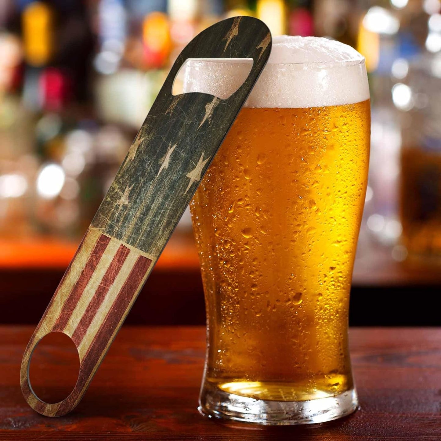 American Flag Stainless Steel Bottle Opener Vintage Abstract USA Flag Patriotic July 4th Independance Day Flat Beer Bottle Opener Keychain for Home Kitchen Bar Restaurant Party Birthday Gift