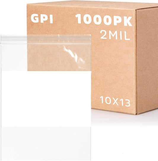 10" x 13" Large Zip Bags, 2 Mil Thick Clear Plastic Reclosable Zipper Lock Bags with Write-on White Block, with Resealable Zip Top Lock for Food Storage & Office Supplies, 1000 Count