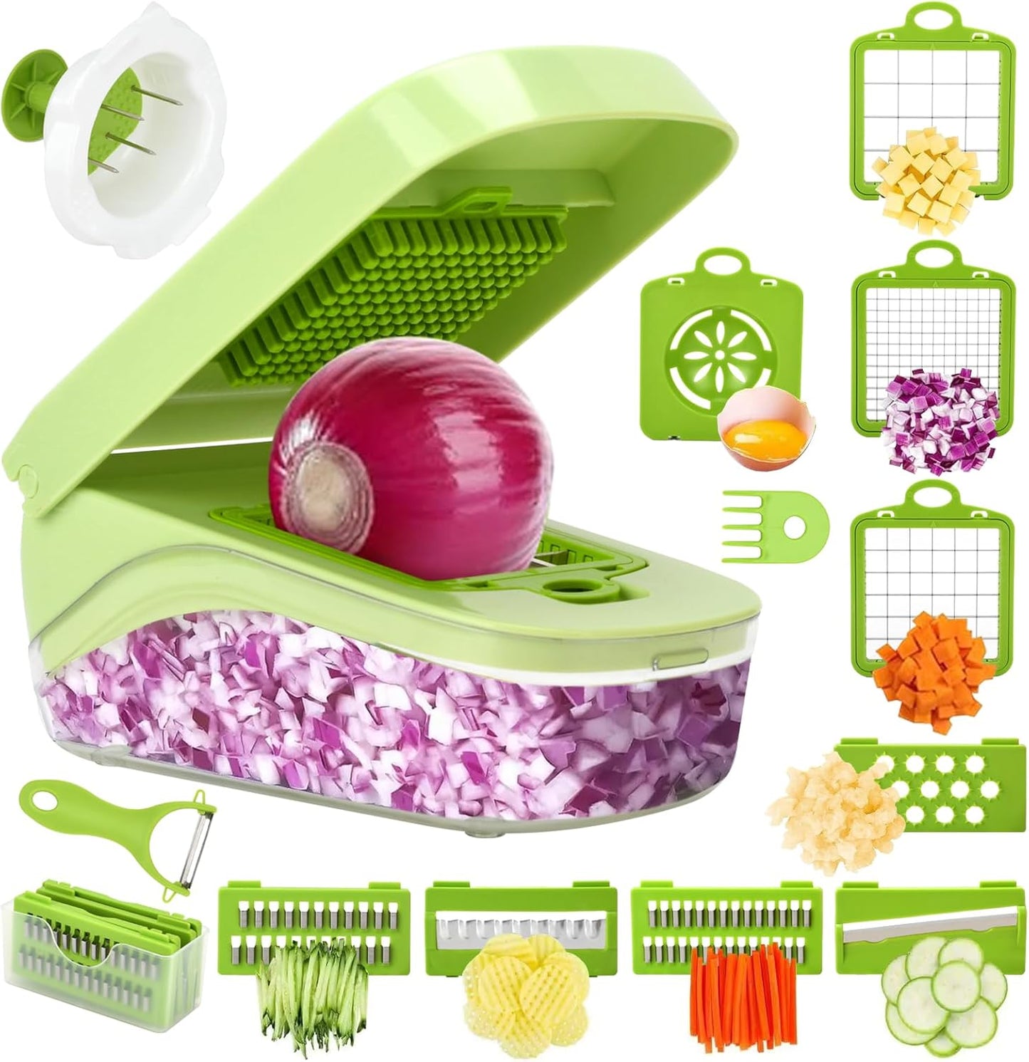14-in-1 Vegetable Chopper, Multifunctional Veggie Onion Chopper Food Chopper with Container Vegetable Slicer Mandoline Onion Salad Cutter Dicer Essentials Kitchen Accessories
