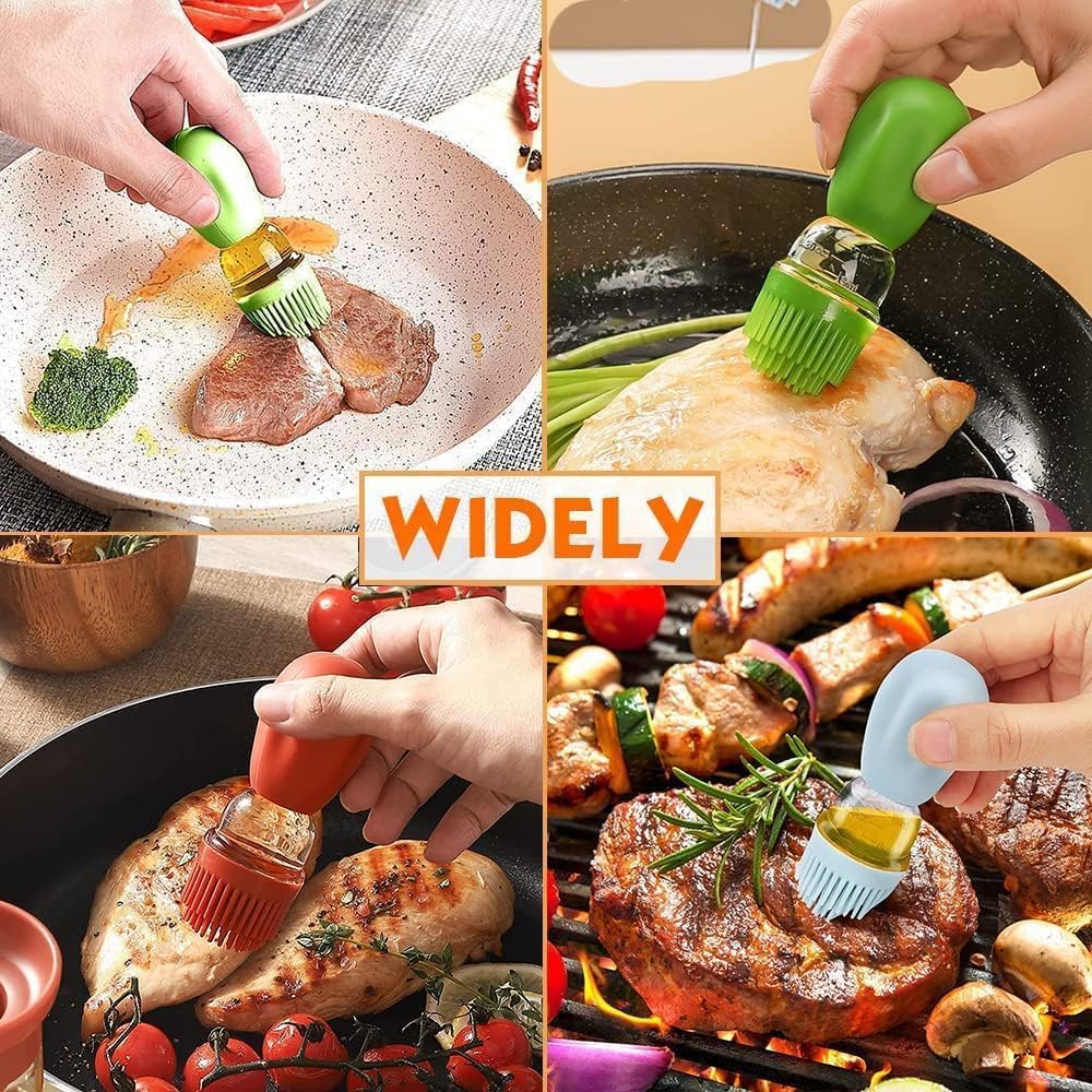 Oil Dispenser with Brush-2Pack 7oz/200ML 2 IN 1 Glass Cooking Oil Dispenser Bottle with Silicone Basting Brush for Kitchen, Oil Storage and Container for Cooking BBQ, Vinegar, Sauce, Air Fryer- Orange