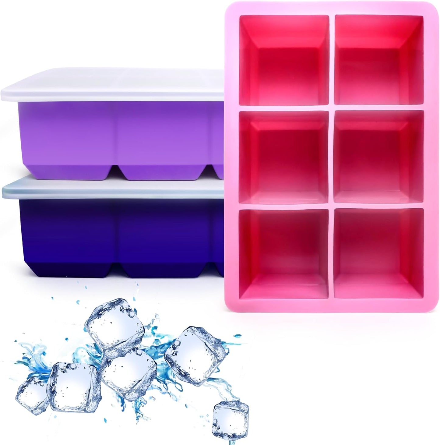 Silicone Ice Cube Trays 3 Pack - Large Size Silicone Ice Cube Molds with Leak Proof Removable Lid Square Ice Cube Tray And BPA Free for Cocktail,Whiskey, Stackable Flexible Ice