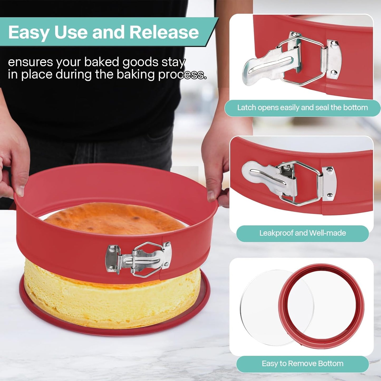 10In Glass Bottom Springform Pan,10 inch Nonstick Cheesecake Pan with Silicone Seal for Easy Release, Leak-Proof, Great Gift for Baking Lovers