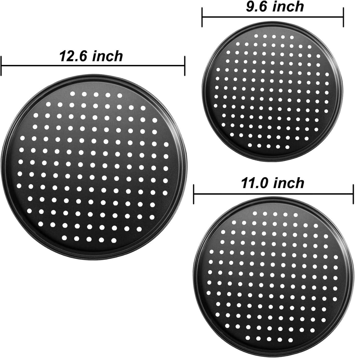 Baking Steel Pizza Pan with Holes, Round Pizza Pan for Oven, 9 Inch, 11 Inch, 12 Inch Bakeware Pizza Tray, Nonstick Baking Supplies Home Kitchen Steel Crisper Pizza Pan Set (3 Pcs)