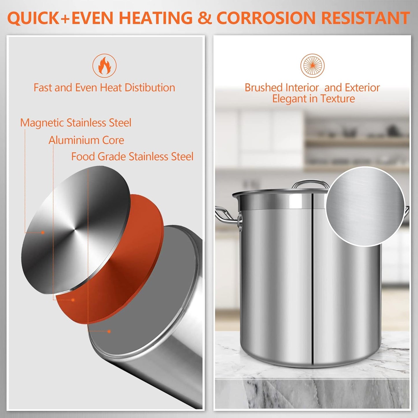 50 Quart Stainless Steel Stock Pot with Lid – Heavy Duty Large Cooking Pot for Soup, Stew, Chili – Commercial Grade, Induction Compatible – Great for Home & Catering