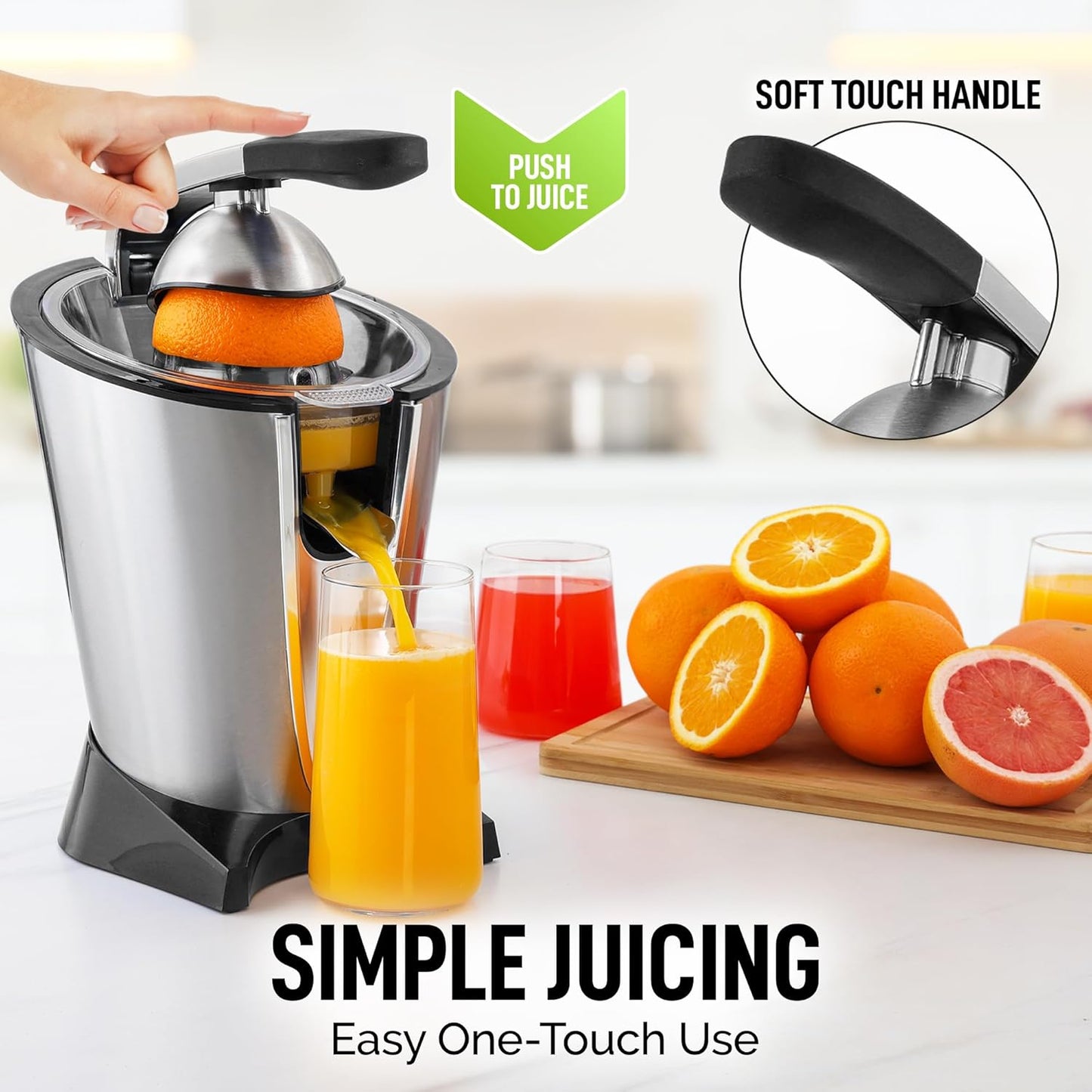 Zulay Electric Citrus Juicer - Makes Fresh Orange, Lemon, Grapefuit, Lime - Stainless Steel, 160W Quiet Powerful Motor, Interchangeable Cones - Filters Out Seeds & Pulp - Dishwasher-Safe Parts - Black