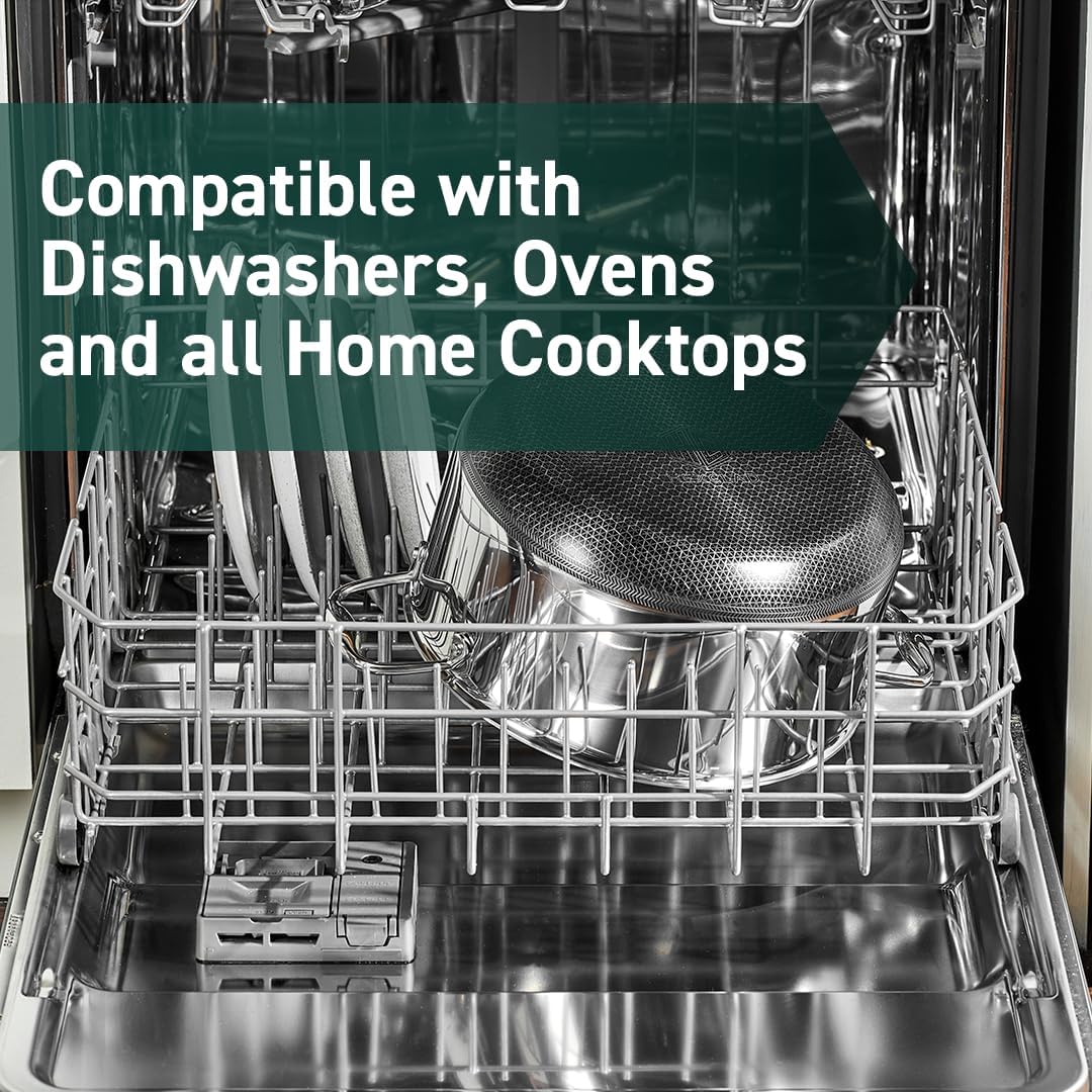 HexClad Hybrid Nonstick 8-Quart Stockpot with Tempered Glass Lid, Stay-Cool Handles, Dishwasher-Friendly, Oven-Safe Up to 900°F, Induction Ready, Compatible with All Cooktops