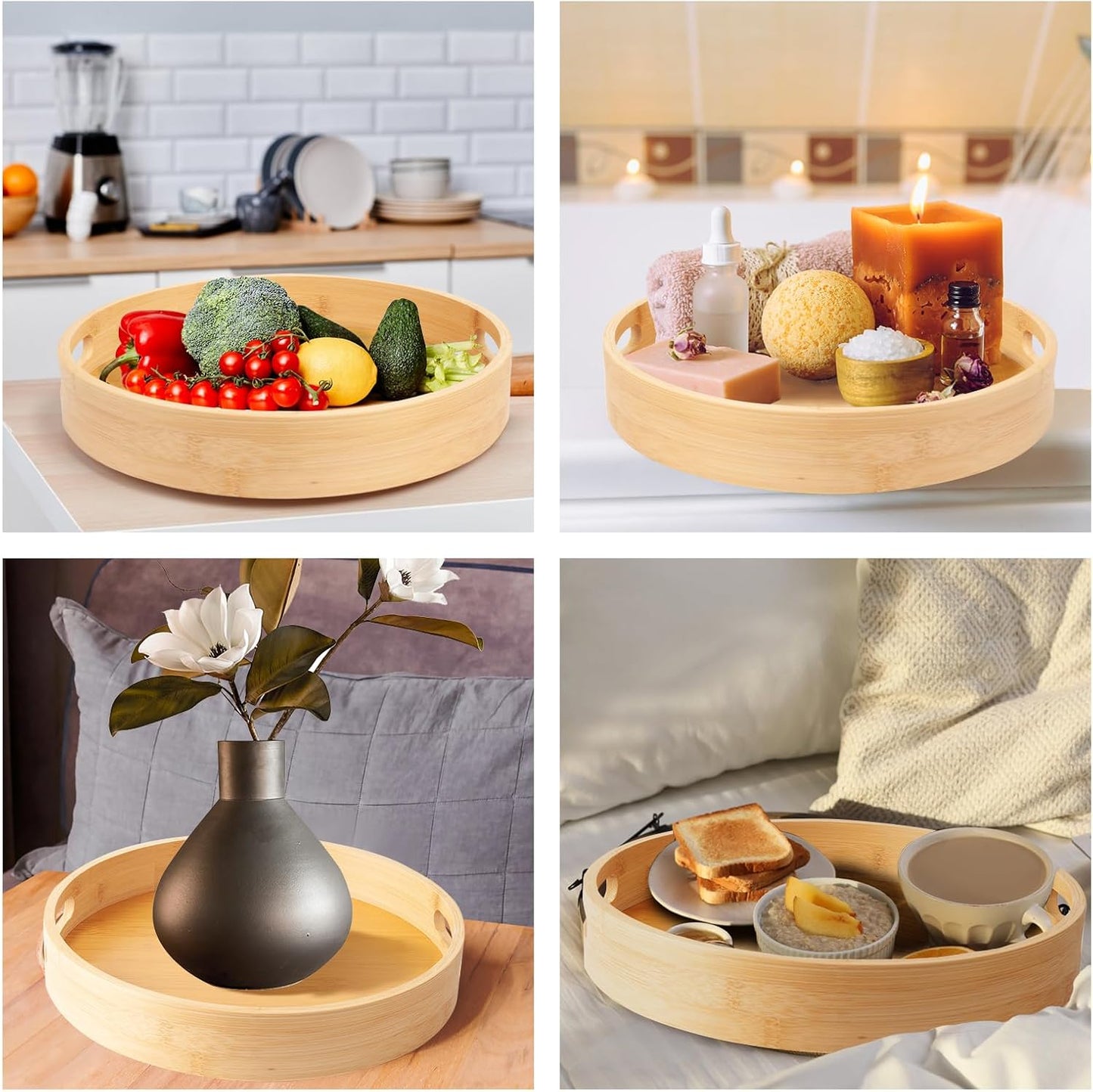 12in Bamboo Lazy Susan Organizer for Countertop and Cabinet with Large and Stable Chassis,Round Rotating Bamboo Tray for Station Organizer,for Kitchen Bathroom Laundry Room (12in)