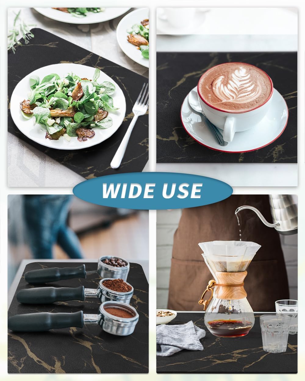 AMOAMI Coffee Mat Hide Stain Rubber Backed Absorbent Dish Drying Mat for Kitchen Counter-Coffee Bar Accessories, Black & Gold, 17"X31.5"