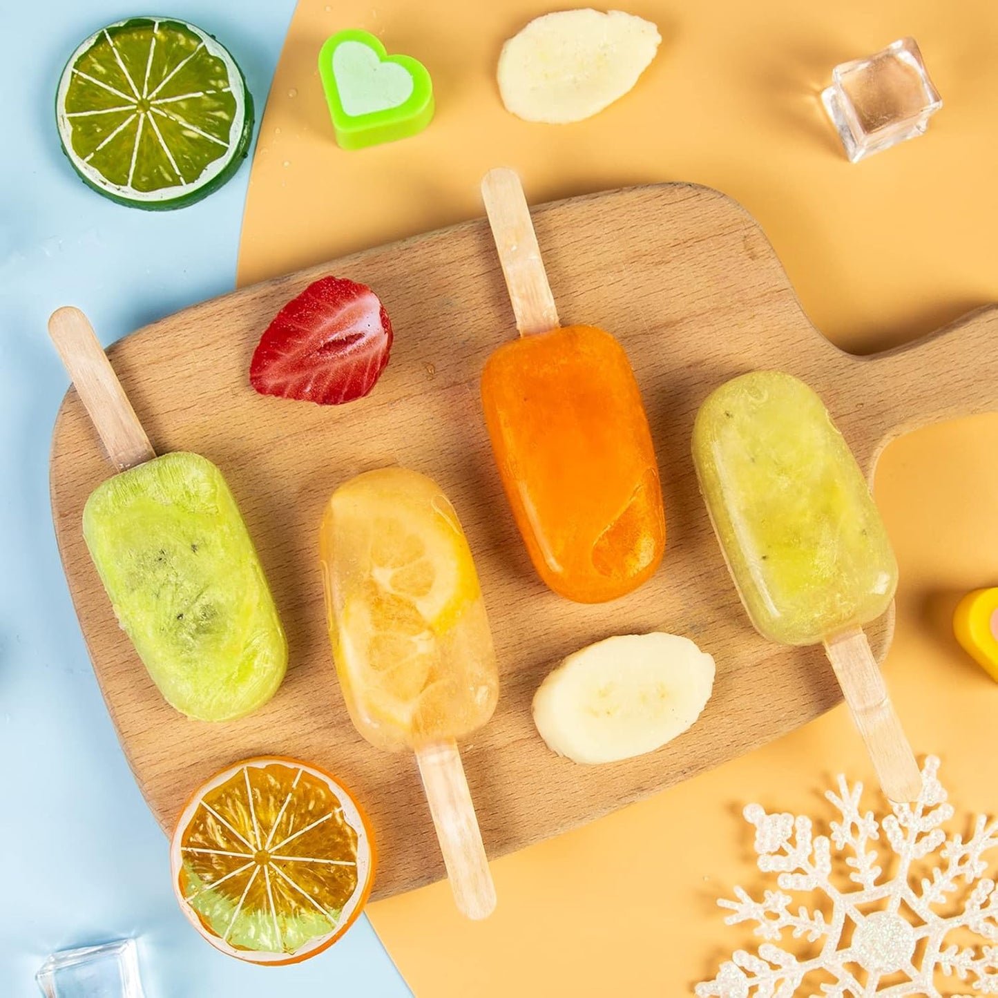 Ozera 2 Pack Popsicles Molds Set, Silicone 4 Cavities Oval Popsicle Cake Pop Molds for Homemade Cakesicles, with 50 Wooden Popsicle Sticks & Bags