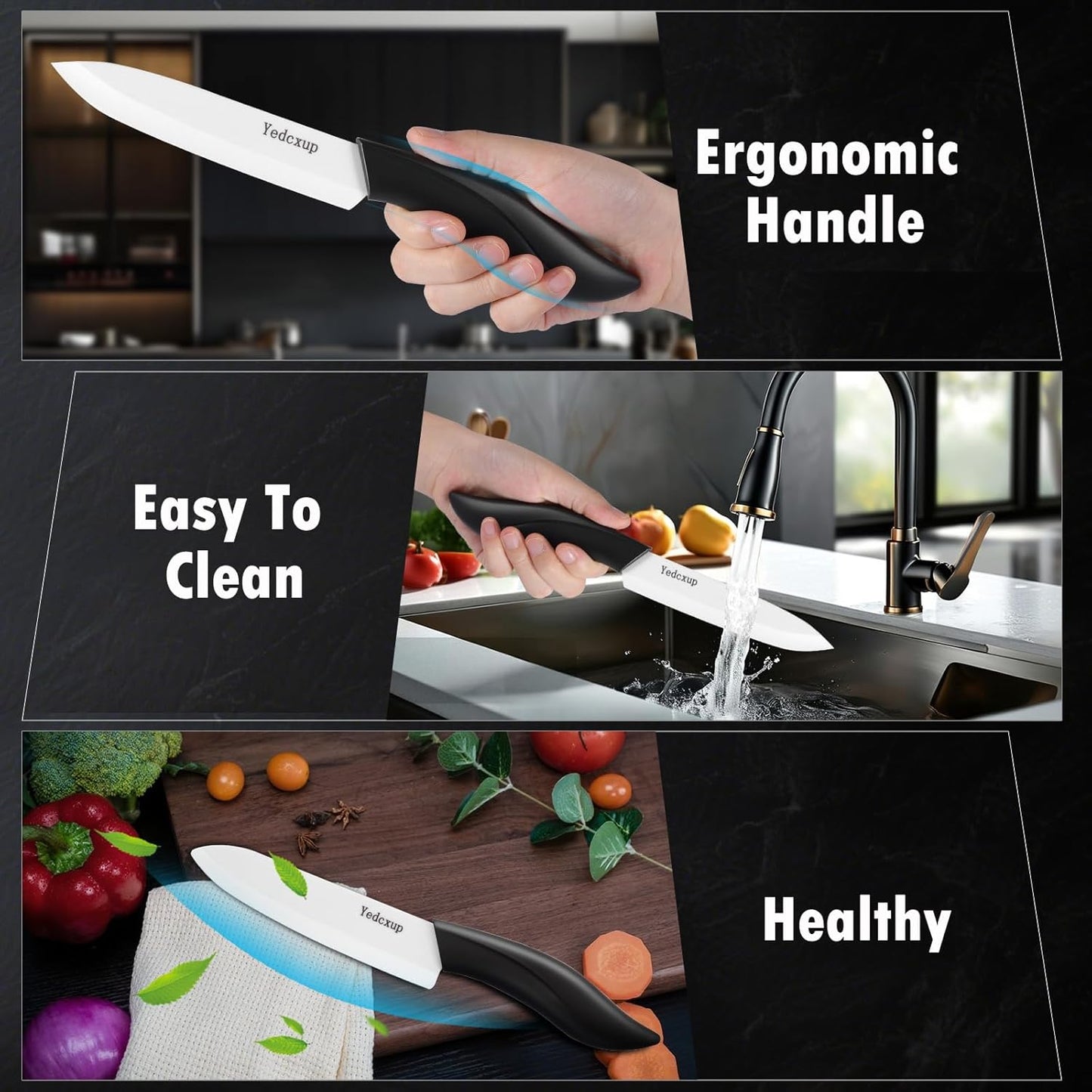 4Pcs Ceramic Kitchen Knives with Covers,2Pcs Metal Peeler,Sharp and Lightweight Blades,Not Rust,Non-Stick,Comfortable Ergonomic Handle,for Cutting Vegetables,Fruits and Boneless Meat.