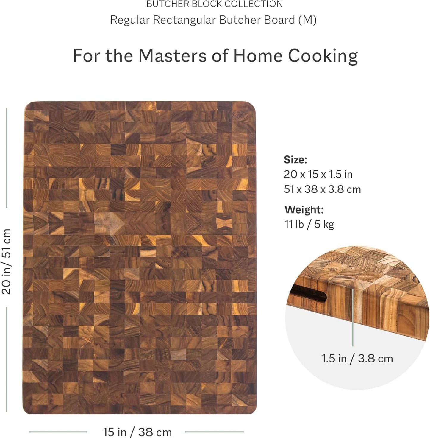 Teakhaus Butcher Block Cutting Board - Large Wooden Cutting Board - Teak End Grain Wood - Knife Friendly - FSC Certified