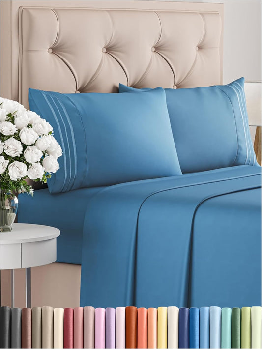 King Size 4 Piece Sheet Set - Comfy Breathable & Cooling Bed Sheets Set - Hotel Luxury Bedding for Women, Men, Kids, Teens, Boys & Girls - Deep Pockets, Soft and Wrinkle Free - Oeko-Tex - Denim Blue