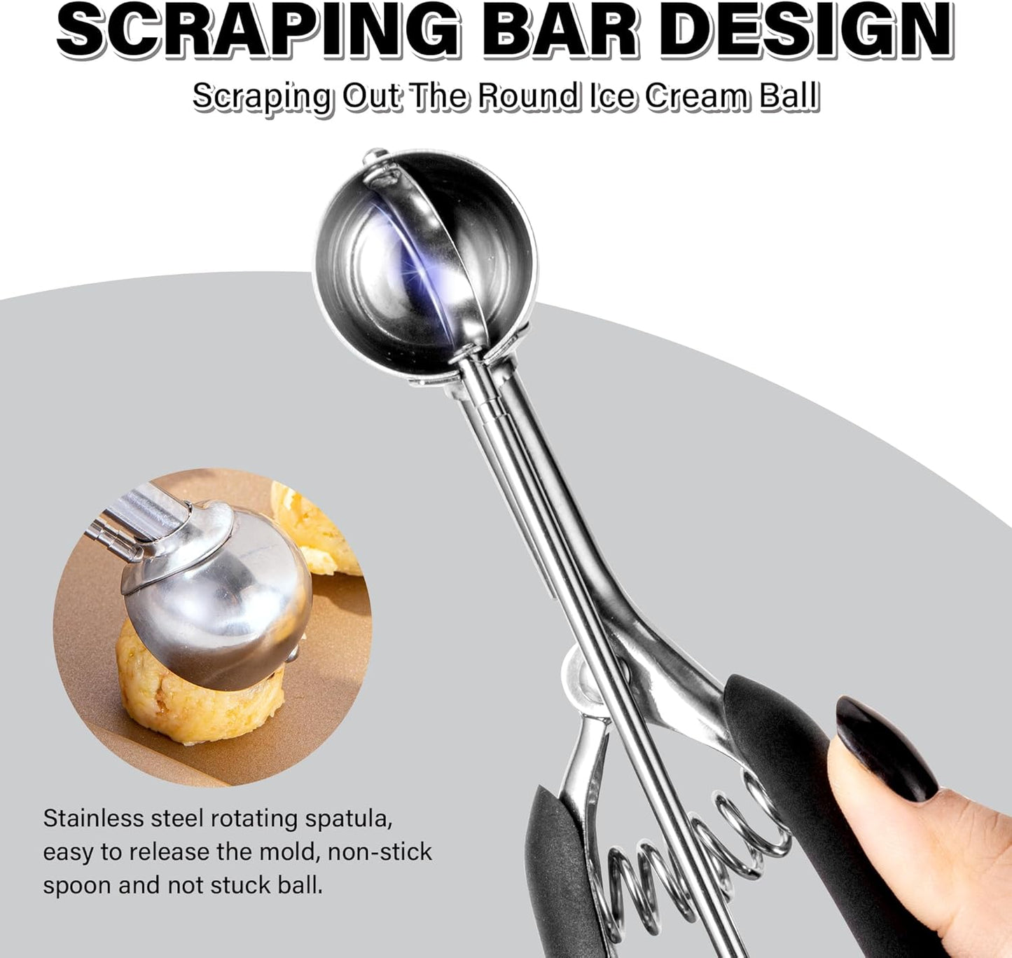 Small Cookie Scoop 2 tsp, Professional Stainless Steel Ice Cream Scoop 30 mm, Melon Baller Scoop Good Soft Grips, Quick Trigger Release