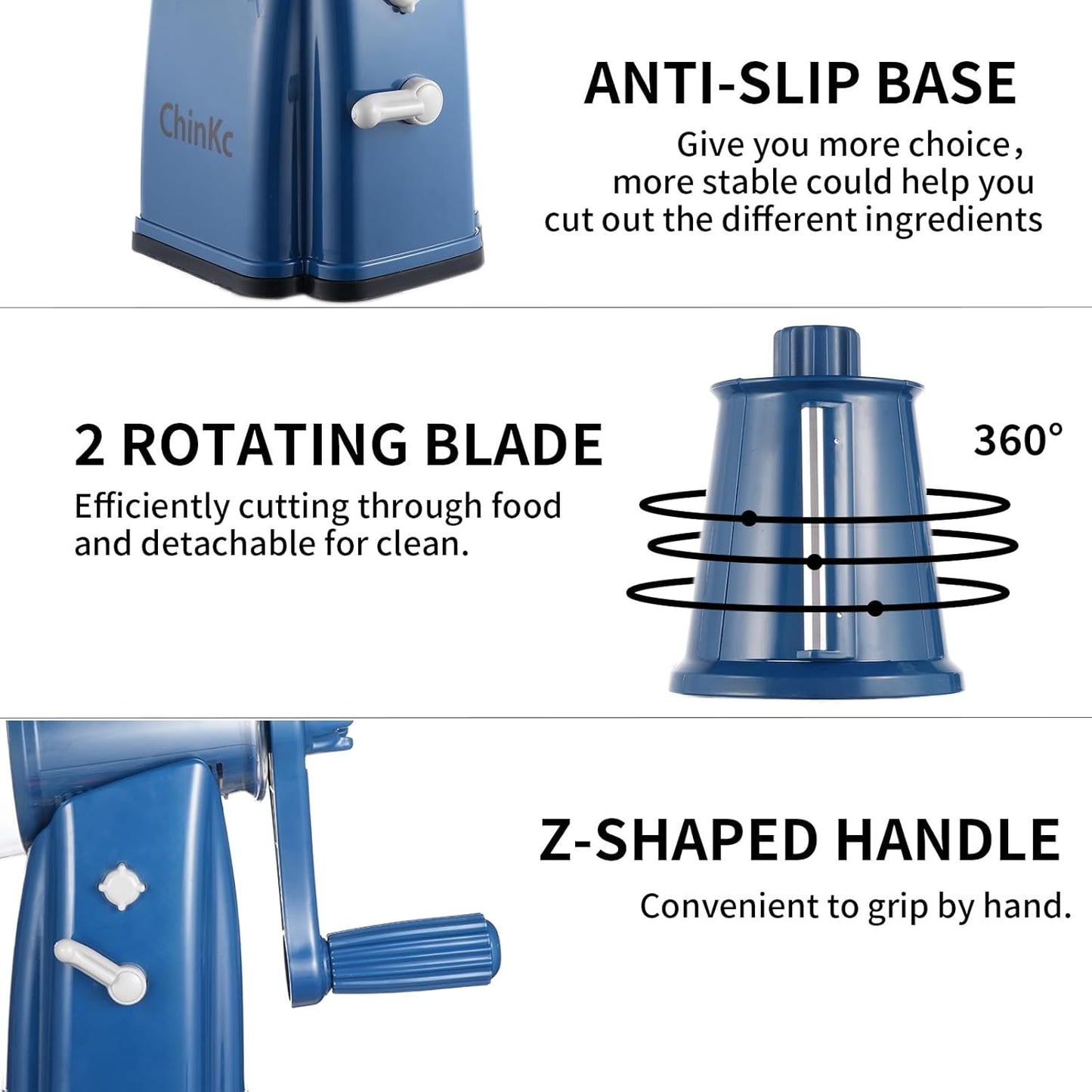 Rotary Cheese Grater Shredder - Upgraded 5 in 1 Cheese Grater with Handle and Strong Suction Base, Multi-purpose Julienne Slicer Ice Shaver Nuts Grinder for Ice, Vegetables, Fruit, Nuts