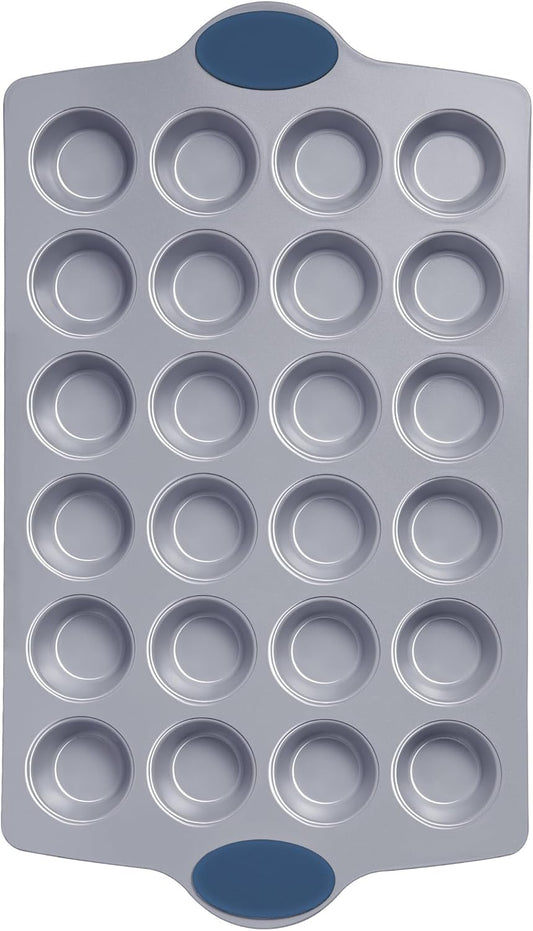 BRONYPRO Ceramic Mini Muffin Pan, 24-Cup Nonstick Aluminized Steel Cupcake Pans, Healthy Non-Toxic Ceramic Coating Mini Muffin Tin, 1Pack Cup Cake Pans for Baking Blue