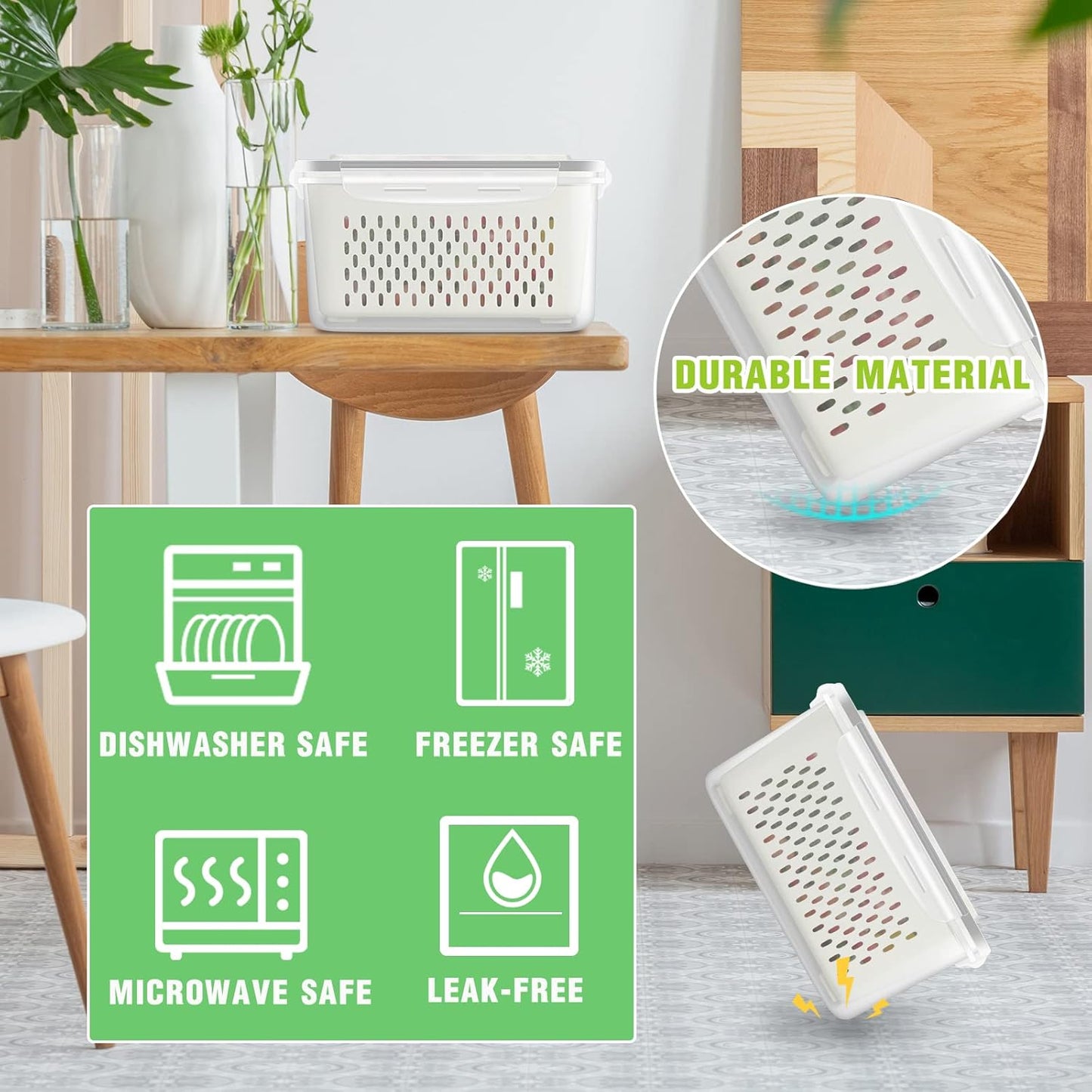 6 Pack Fruit Storage Containers for Fridge, Produce Saver Vegetable Container with Drain Colanders - Refrigerator Organizer for Lettuce Keepers Berry Container