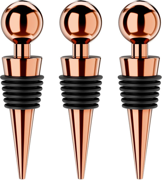 Wine Stoppers for Wine Bottles 3Pcs Vacuum Wine Bottle Stopper with Silicone Reusable Wine Corks, Leak proof Keep Fresh Suitable for Standard (Goldrose, 3 Pack)