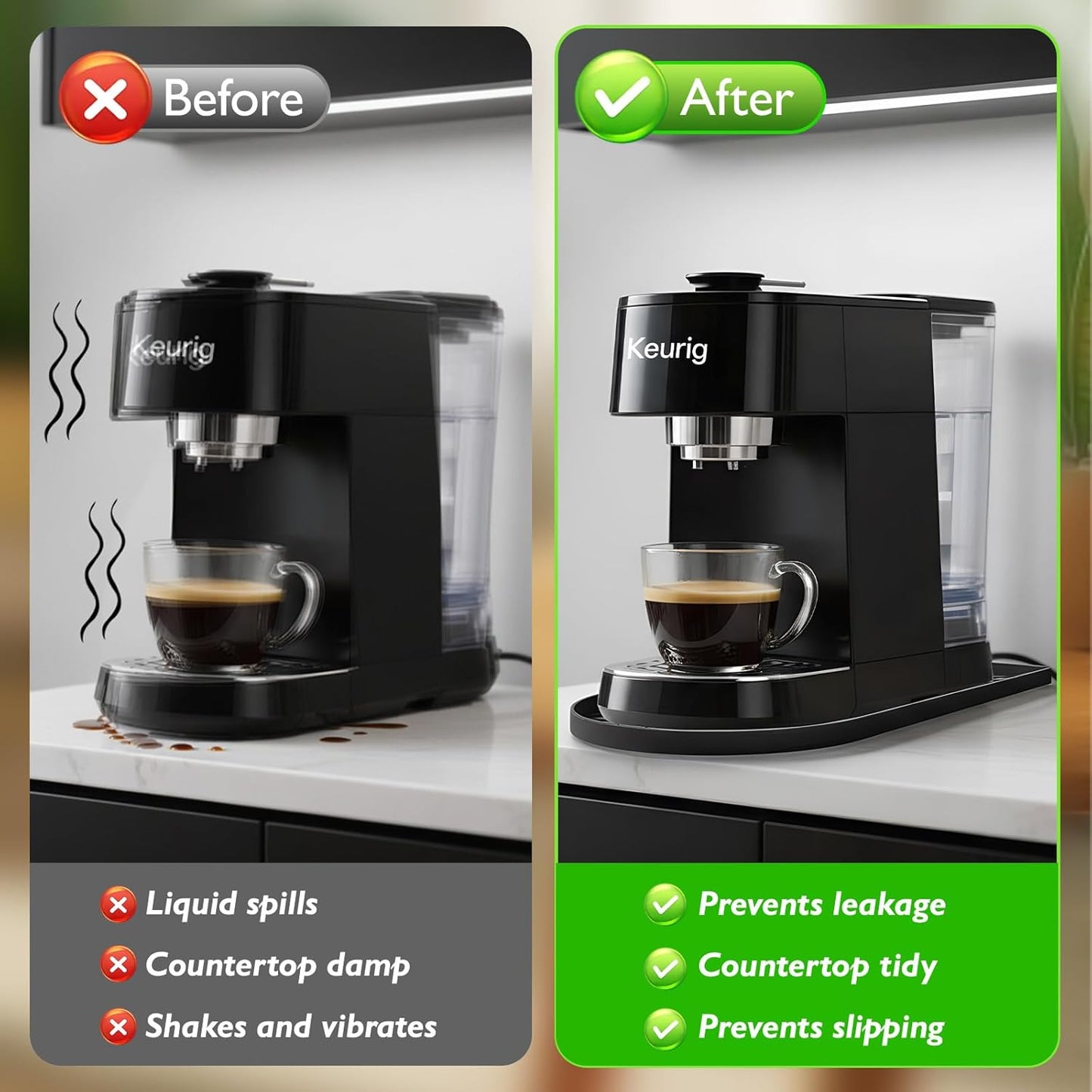 Silicone Coffee Mat,15.8"x 7.8"in Bar Mat for Countertop,Heat-Resistant,Non-Slip,Leak-Proof,Fit for Coffee Maker/Espresso Machine-Black