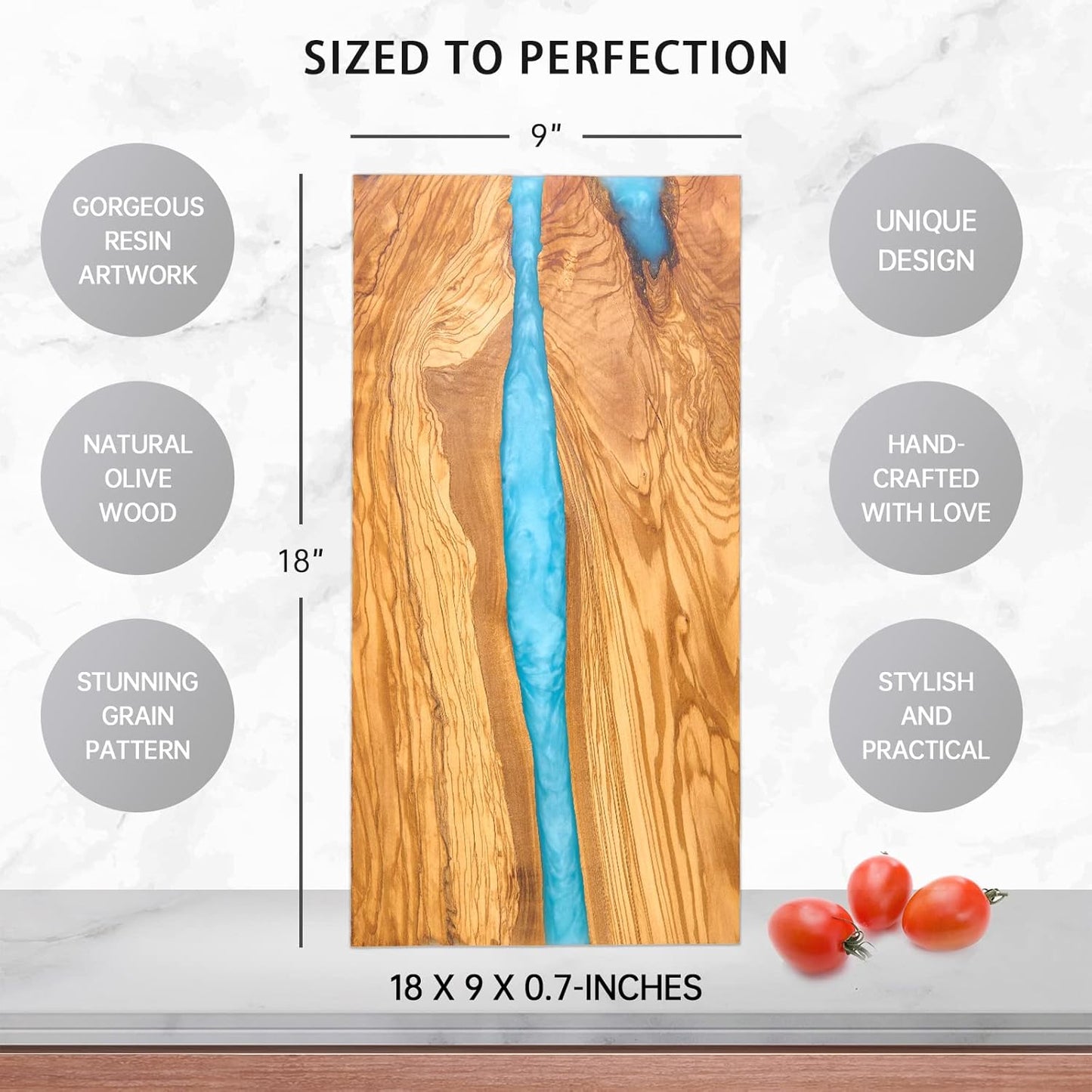Italian Olive Wood luxury Cheese board with Resin, Charcuterie board, Chopping and Cutting Board for Meat Vegetable & Fruit, Wooden Epoxy Serving Board (Blue And White Gradient)