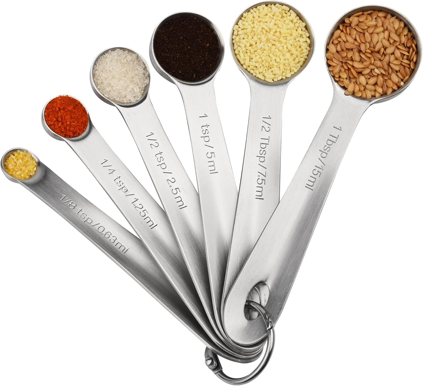 Measuring Spoons Set, 18/8 Stainless Steel Measuring Spoons Set 6, Metal Measuring Spoons for Baking, Both Imperial & Metric Measuring Spoons for Liquid & Dry, Nesting Kitchen Measuring Tools
