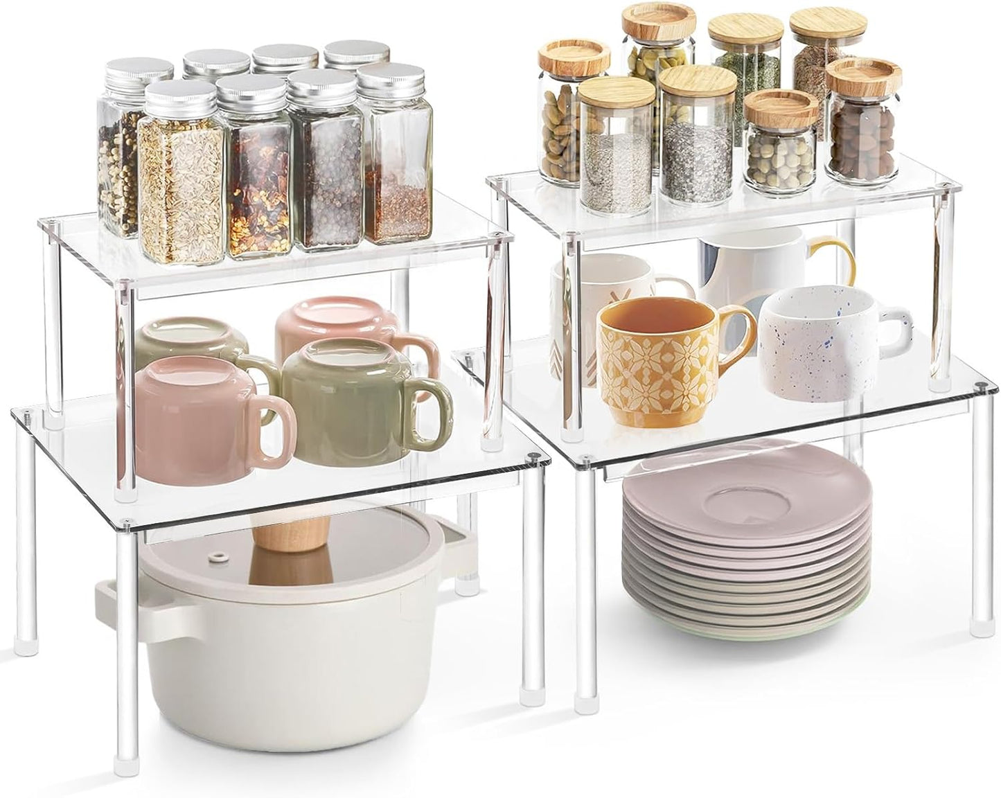 Acrylic Cabinet Organizers : 4Pcs Spice Rack Organizer for Cabinet, Pantry Kitchen Organizers and Storage, Countertop Desk Shelves Displays Organizer Displays, Stackable Shelves House Essentials