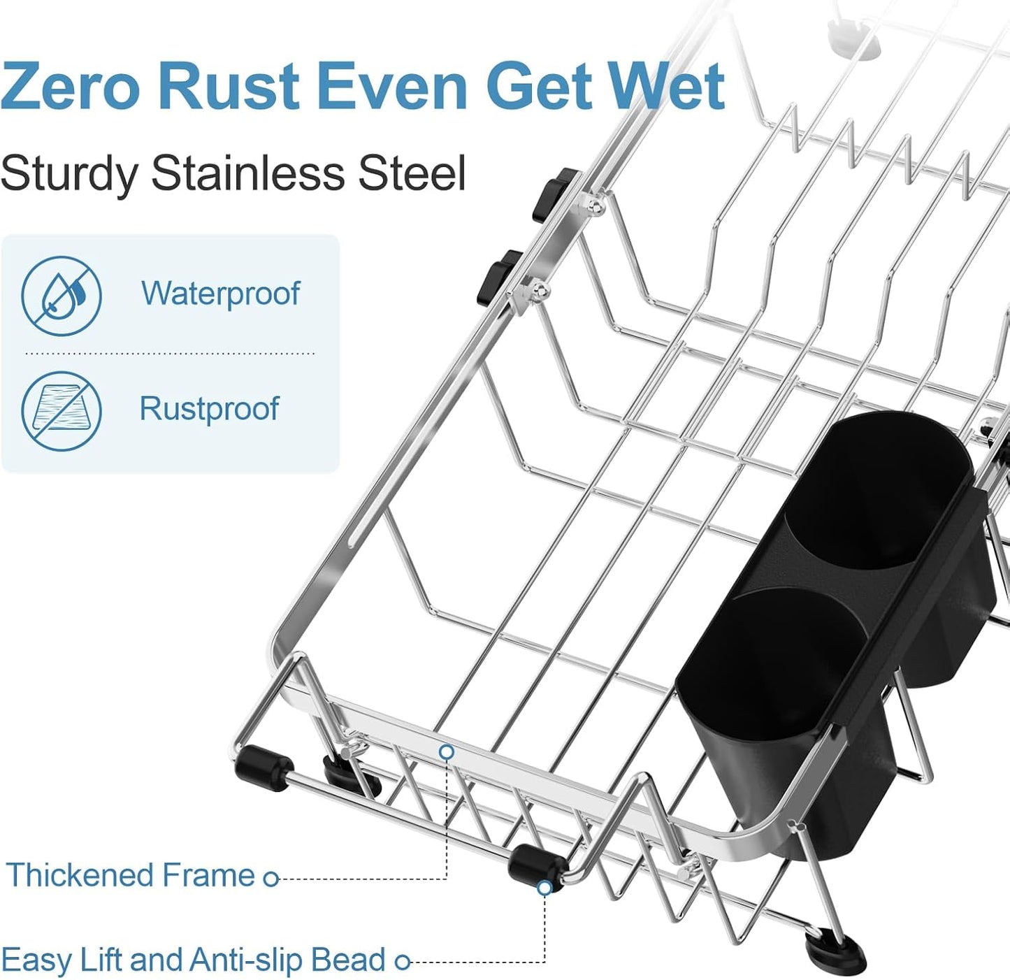 GSlife Small Sink Dish Drying Rack - Stainless Steel Capacity Extendable Narrow Dish Drainer for RV Sink Apartment Kitchen, 11.9“-16.7” L x 9" W x 5.7" H, Silver