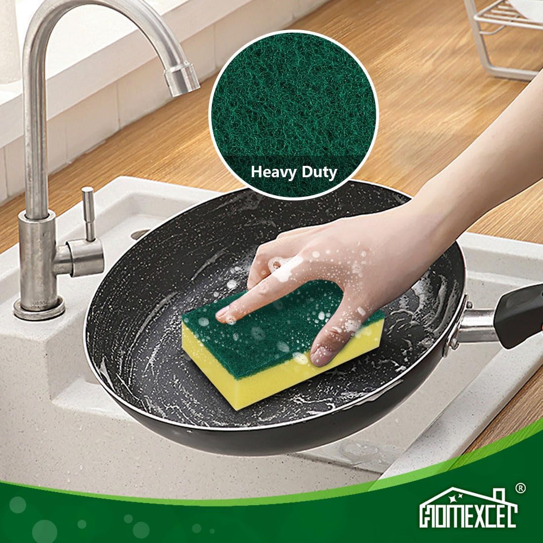 HOMEXCEL Heavy Duty Scrub Sponges Kitchen 10 Count, Extra-Large Sponges for Cleaning Kitchen and Household, Dish Scrubber for Washing Dishes, Pots and Pans