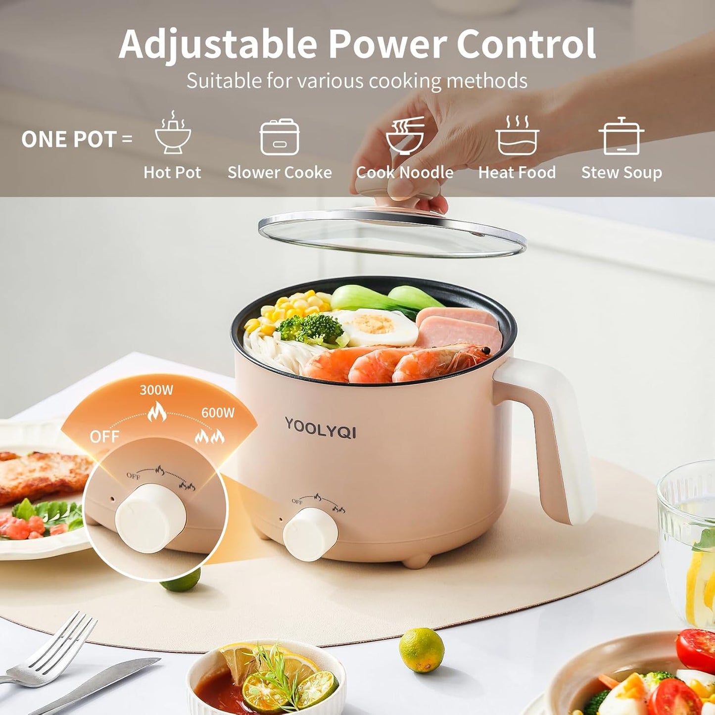 Hot Pot Electric : 1.5L Mini Ramen Cooker with 2 Temp Settings, Portable Lazy Pot Dorm, Office Must Have for Ramen/Noodles/Soup/Oatmeal