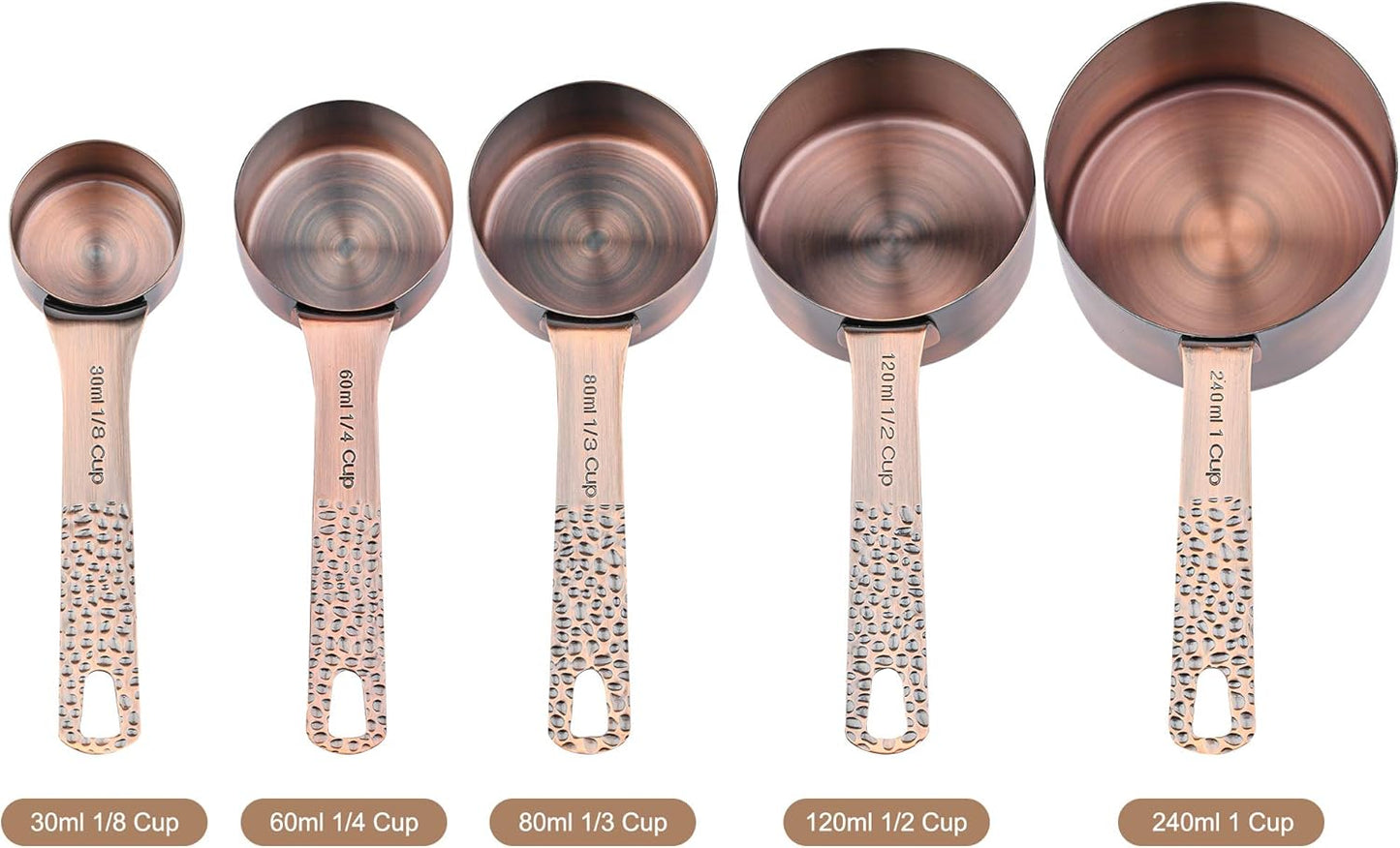 Measuring Cups and Spoons Set 12, Metric & US Copper Measuring Cups and Spoons Set for Kitchen and Baking, Dry & Liquid Metal Measure 5 Cups 6 Spoons With 1 Leveler