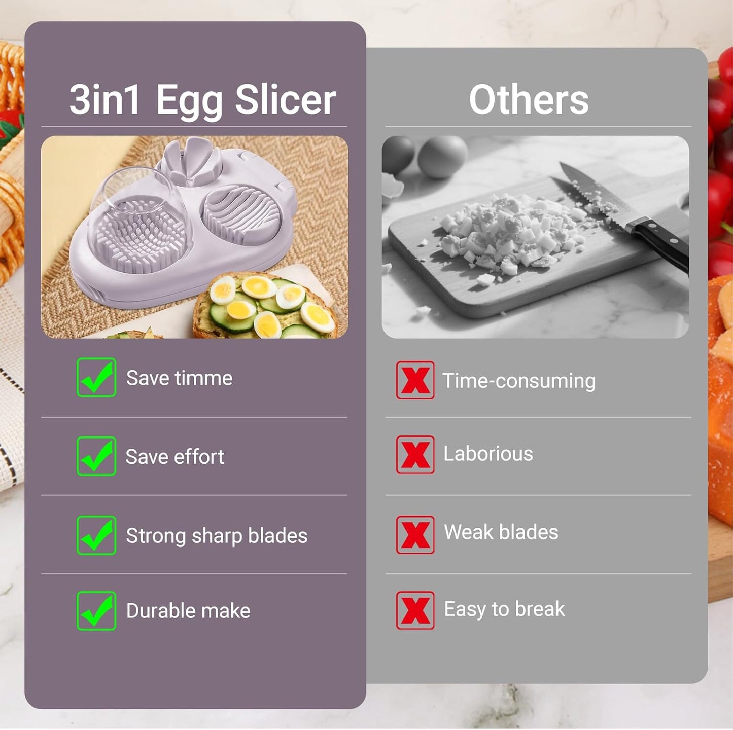 1 Pcs Heavy Duty Egg Slicer with 3 Cutting Modes, Stainless Steel Egg Cutter for Hard Boiled Eggs, Strawberry, Grape, Mushroom, Kitchen Dicer Tool, Send Goods From Local Warehouse