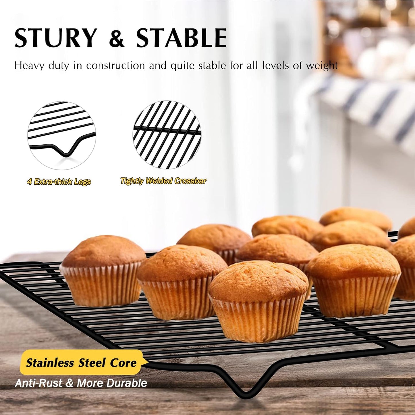 Cooling Rack Set of 2, E-far 1/2 Sheet Baking Racks for Oven Cooking Roasting Grilling, Non-stick 16.4” x 11.4” Wire Rack for Cookie Cake Bacon Meat Resting, Non-toxic & Easy to Clean