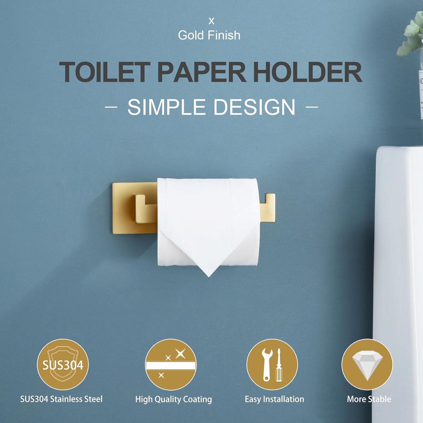KOKOSIRI Gold Toilet Paper Holder Toilet Roll Holder for Bathroom Kitchen Washroom T-304 Stainless Steel Wall Mounted, 2 Pack, B2003BG-P2