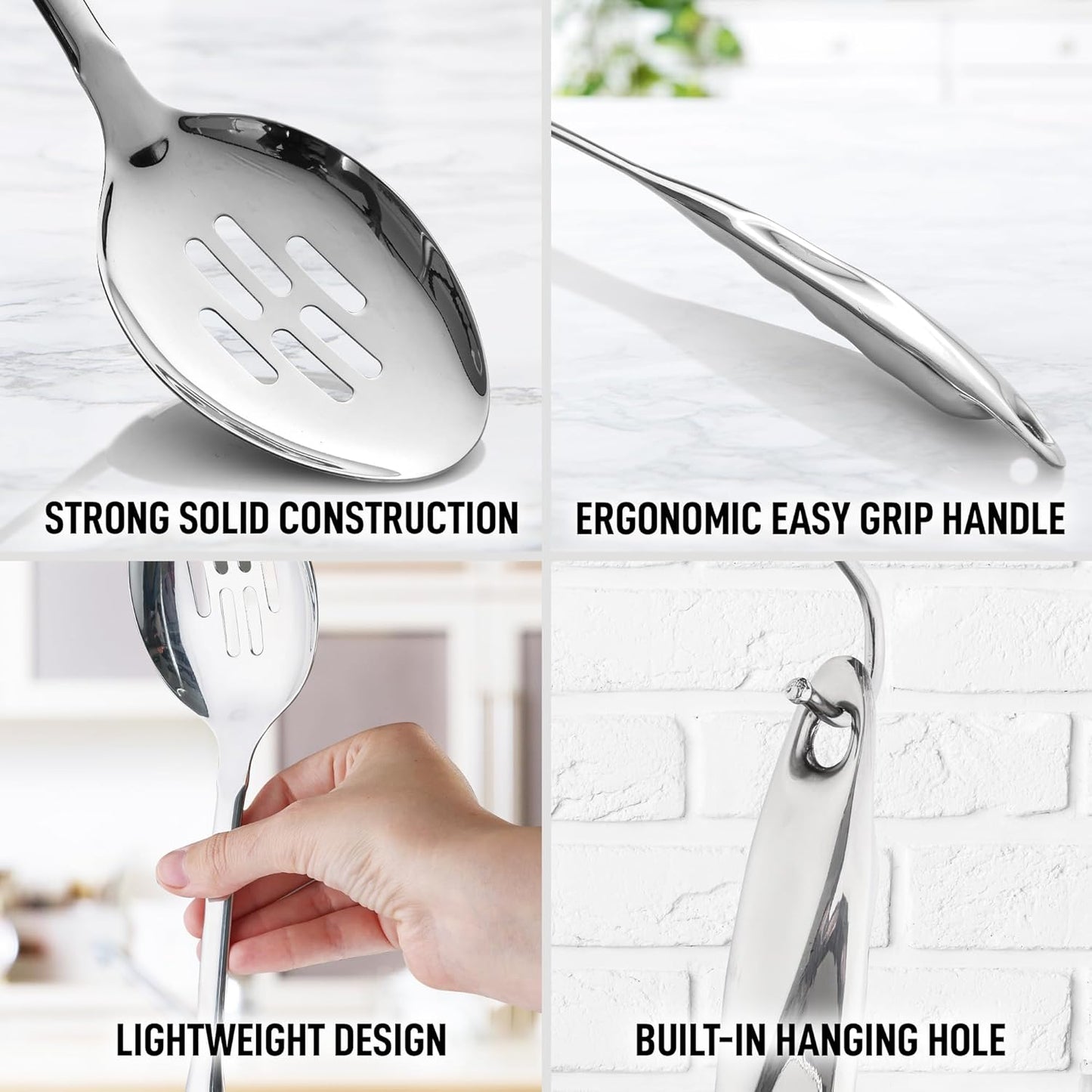 Zulay Kitchen Stainless Steel Slotted Spoon - Large Cooking Spoon - Durable Premium Stainless Steel with Comfortable, Ergonomic Handle - Easy to Clean - Perfect for At Home Cooking & Buffets - 15”