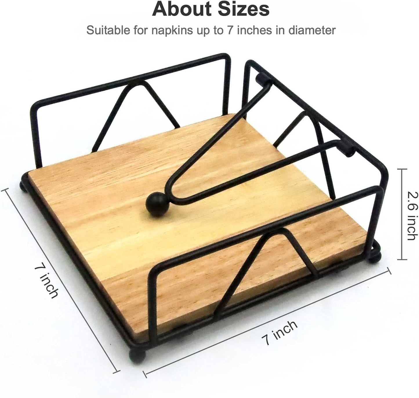 Napkin Holder for Table, Metal and Wood Napkin Holder, Standing Napkin Holders for Paper Napkins, for Kitchen Counter, Dining Table, 7" x 7"(Black)