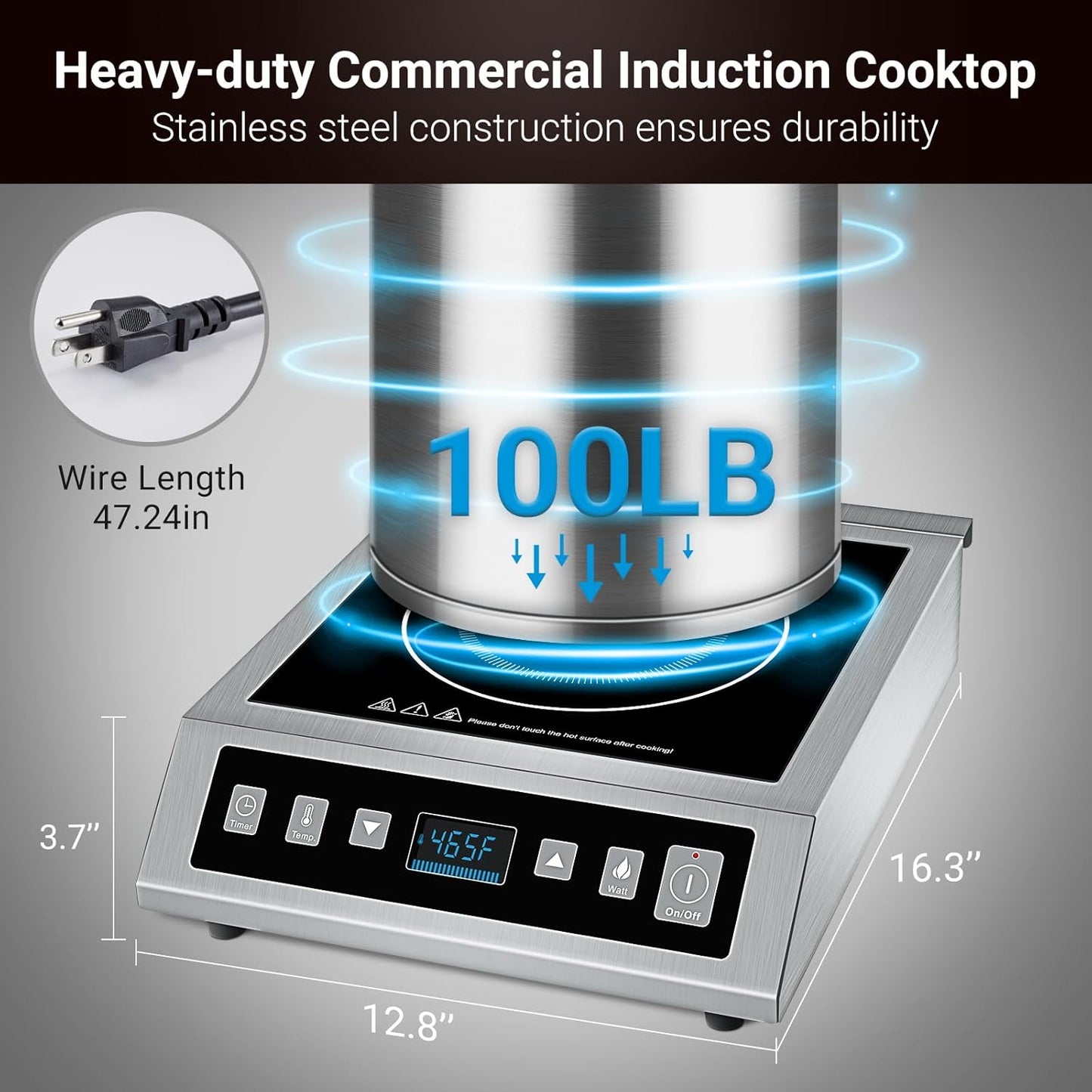 AMZCHEF Induction Cooktop Commercial, Professional Portable Burner, 1800W Countertop Stove Burner with ETL-Certified Induction Hot Plate 3 Hours Timer,8 Temperature & Power Levels,LCD Screen
