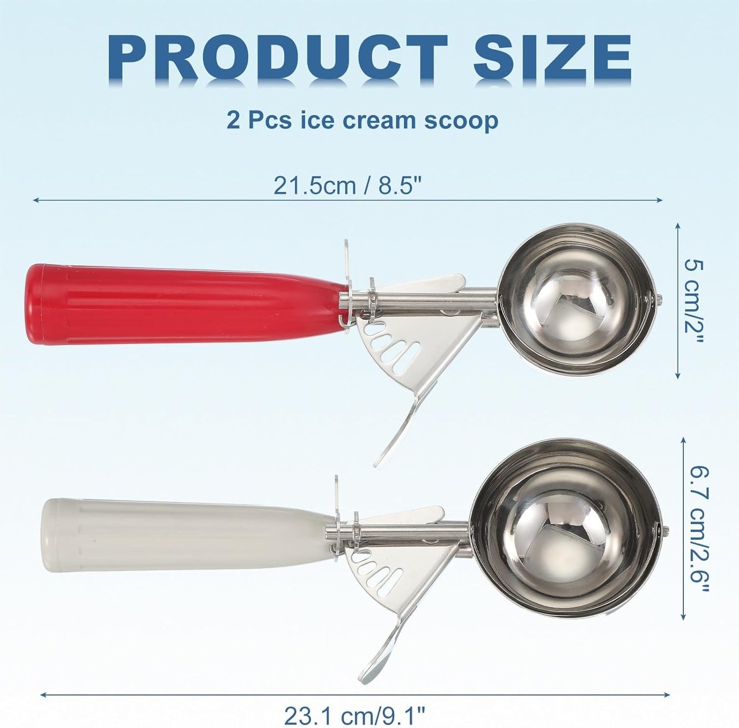 uxcell 2 Pcs Cookie Scoops, Ice Cream Scoop with Trigger for Baking Cookie Dough Rice Pudding Kitchen Gadget, Red, Beige