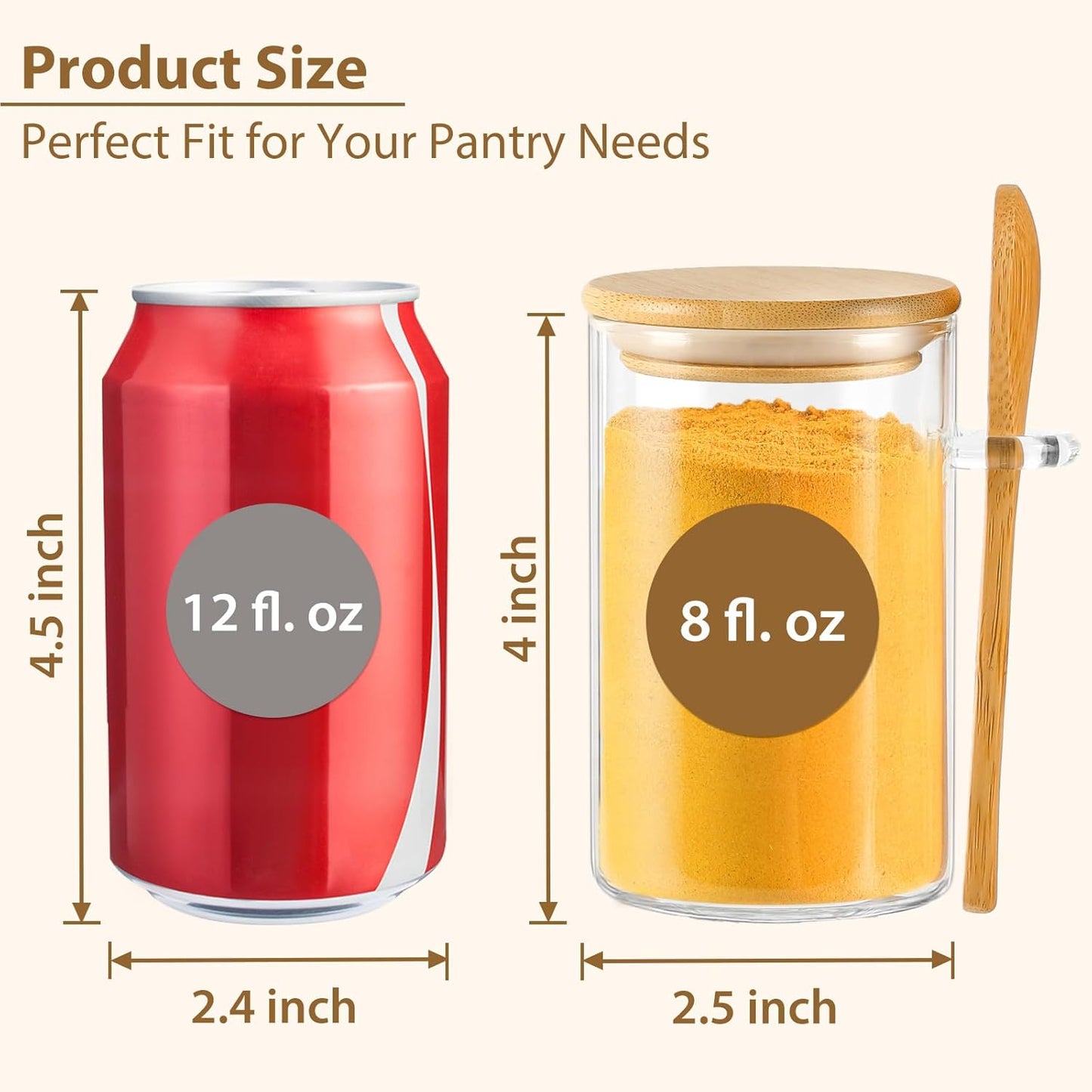 12 Pack 8 oz Round Glass Spice Jars with Lids and Spoons – Airtight Small Spice Containers Set with Labels, Clear Glass Storage Jars for Seasoning, Spices, Kitchen Pantry Organization