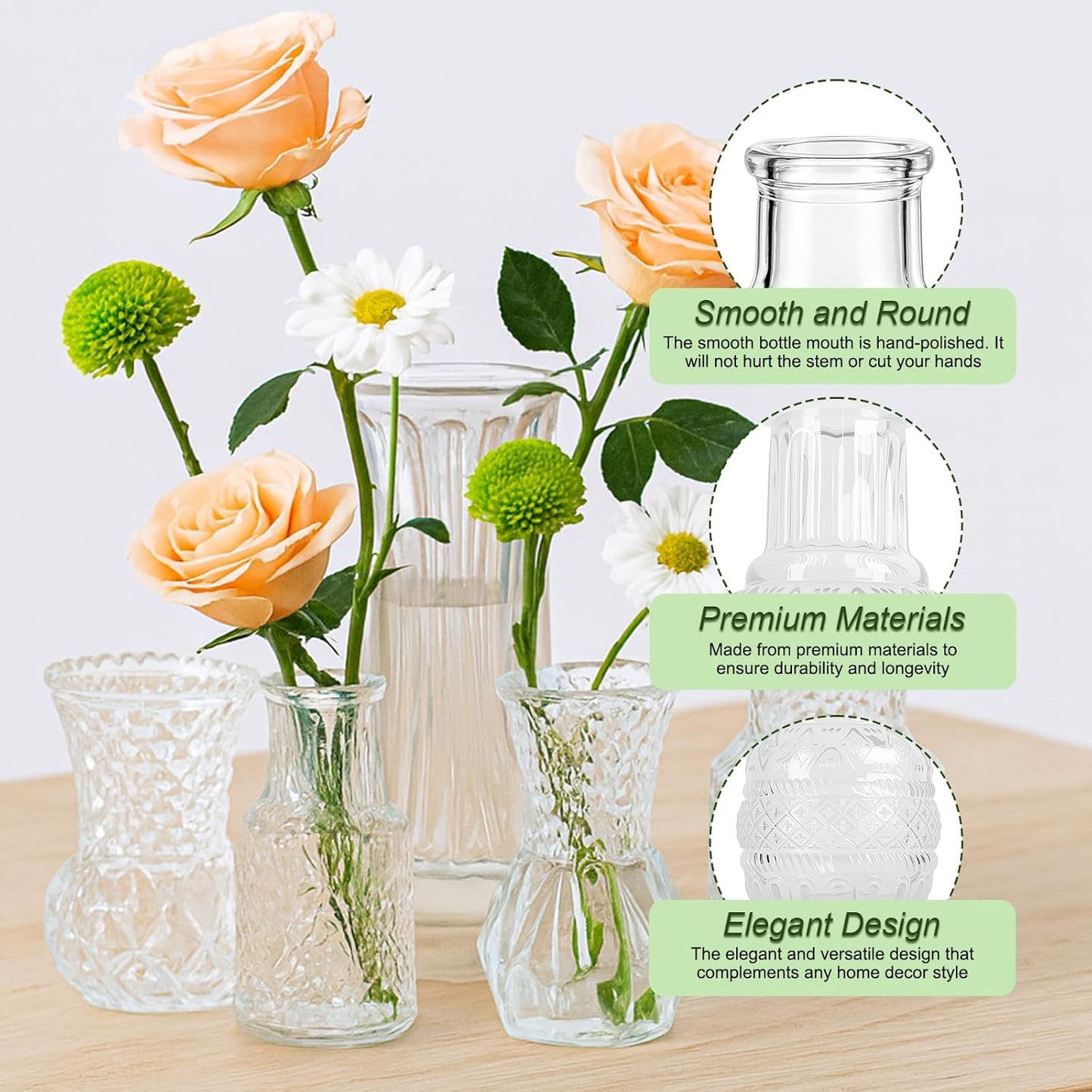 Glass Bud Vase Set of 10 Pcs, Small Clear Bud Vases for Flowers, Vintage Vases for Centerpiece Table Wedding Decorations Home Decor Glass Bottles for Birthday Party Anniversary