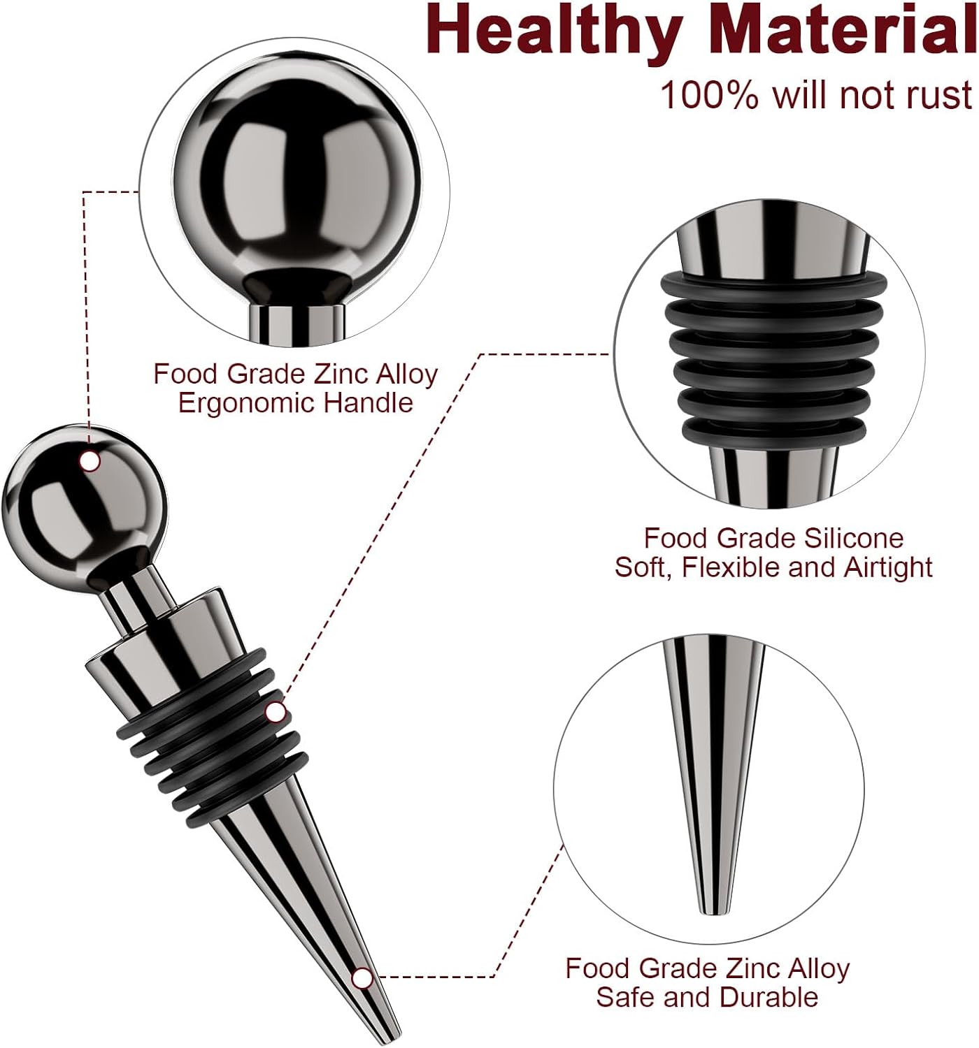 Wine Stoppers for Wine Bottles 3Pcs Vacuum Wine Bottle Stopper with Silicone Reusable Wine Corks, Leak proof Keep Fresh Suitable for Standard (Black, 3 Pack)