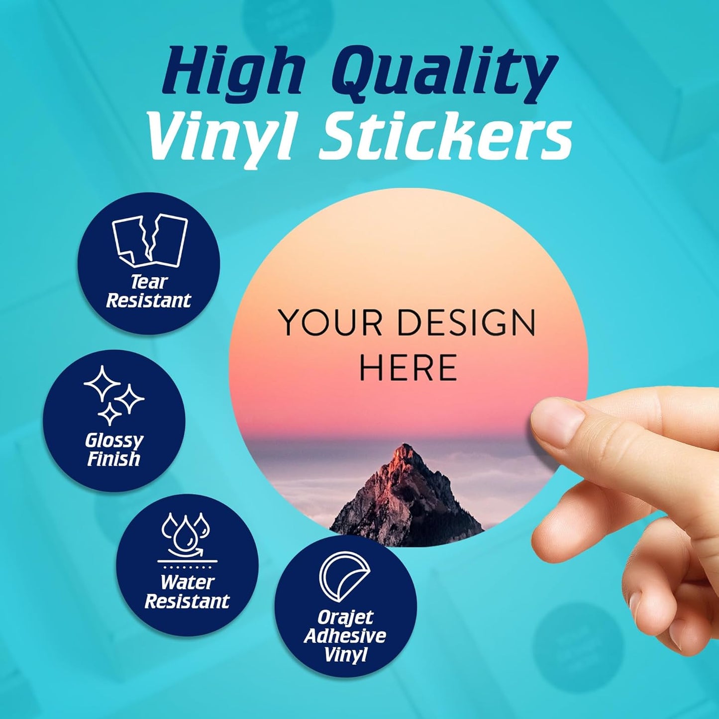 100 Custom Vinyl Stickers - Upload Your own Image, Text, Design, Logo - Personalized Logo Labels for Handmade, Packaging, Bottle, Jars, Candle, Brand Stickers (Mountain, 4x4)