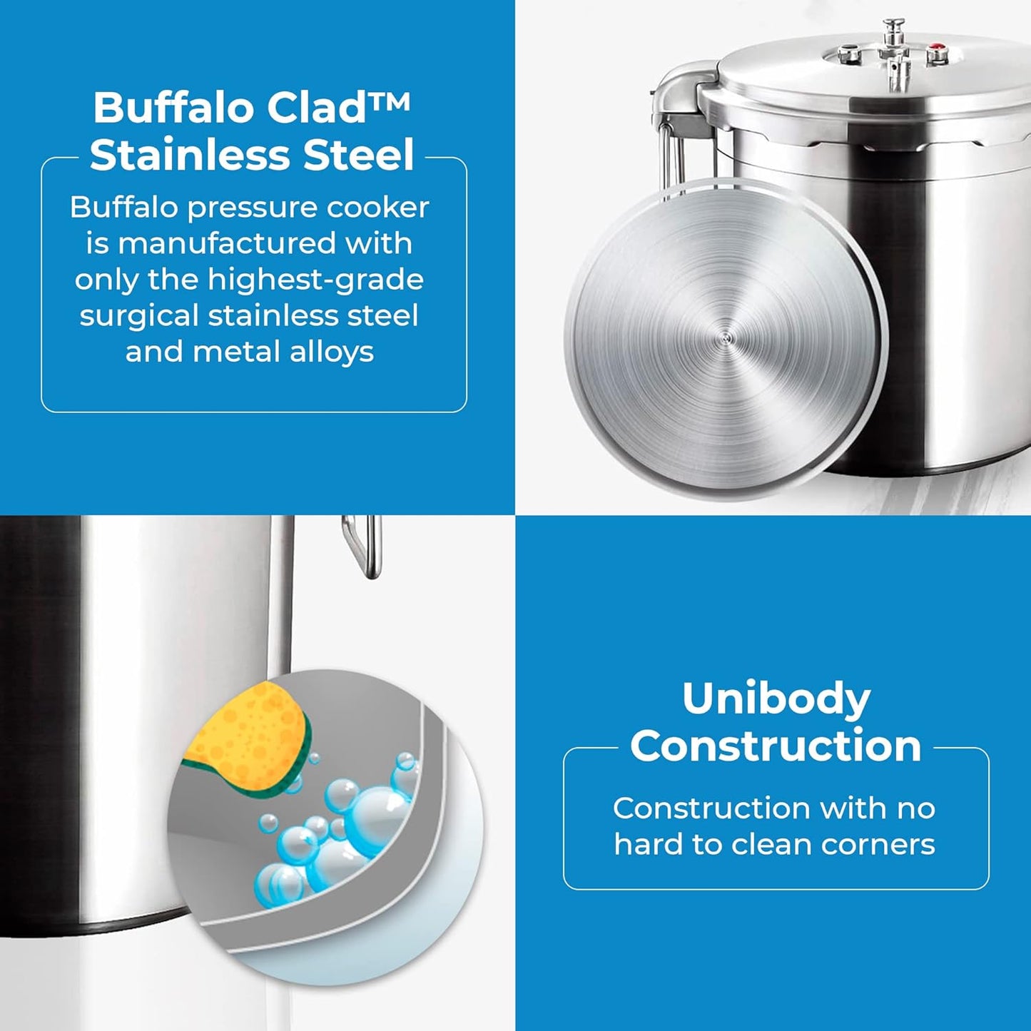 Buffalo 32 Quart Stainless Steel Pressure Cooker Large Canning Pot with Lid for Commercial Use - Easy to Clean Stove Top Pressure Canner, Can Cooker - Safety Goods Certificate QP430