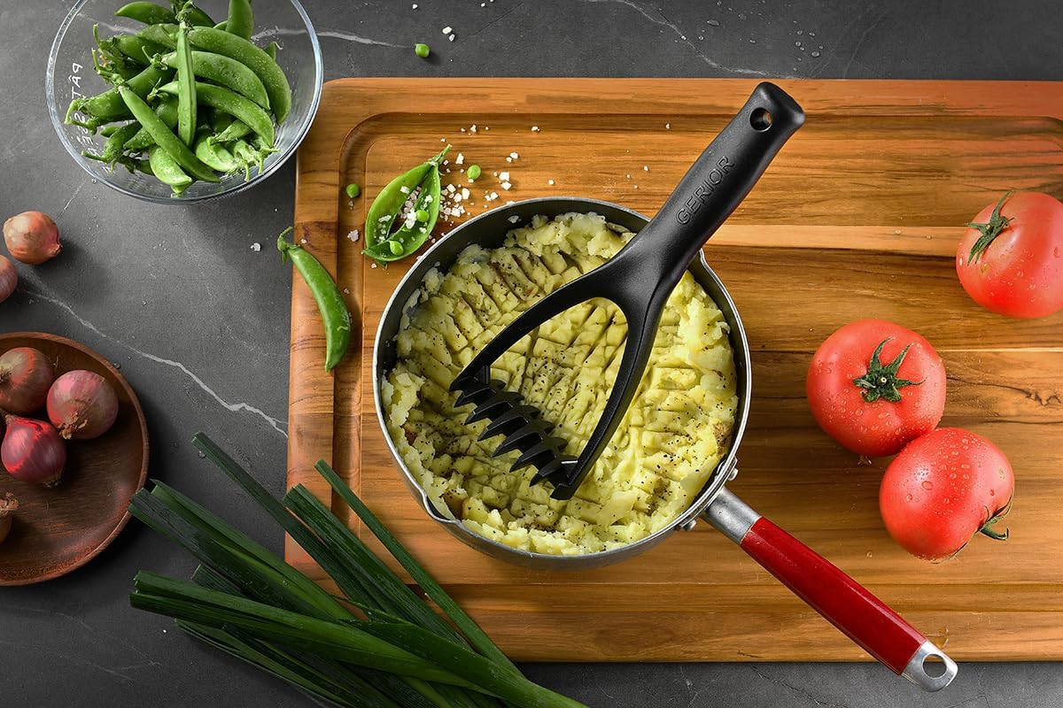 Plastic Potato Masher - Non-Scratch, Dishwasher Safe Silicone Tool for Mashed Potatoes, Avocado - Meat Chopper, Heat Resistant Masher for Hamburger, Ground Beef Smasher Tool