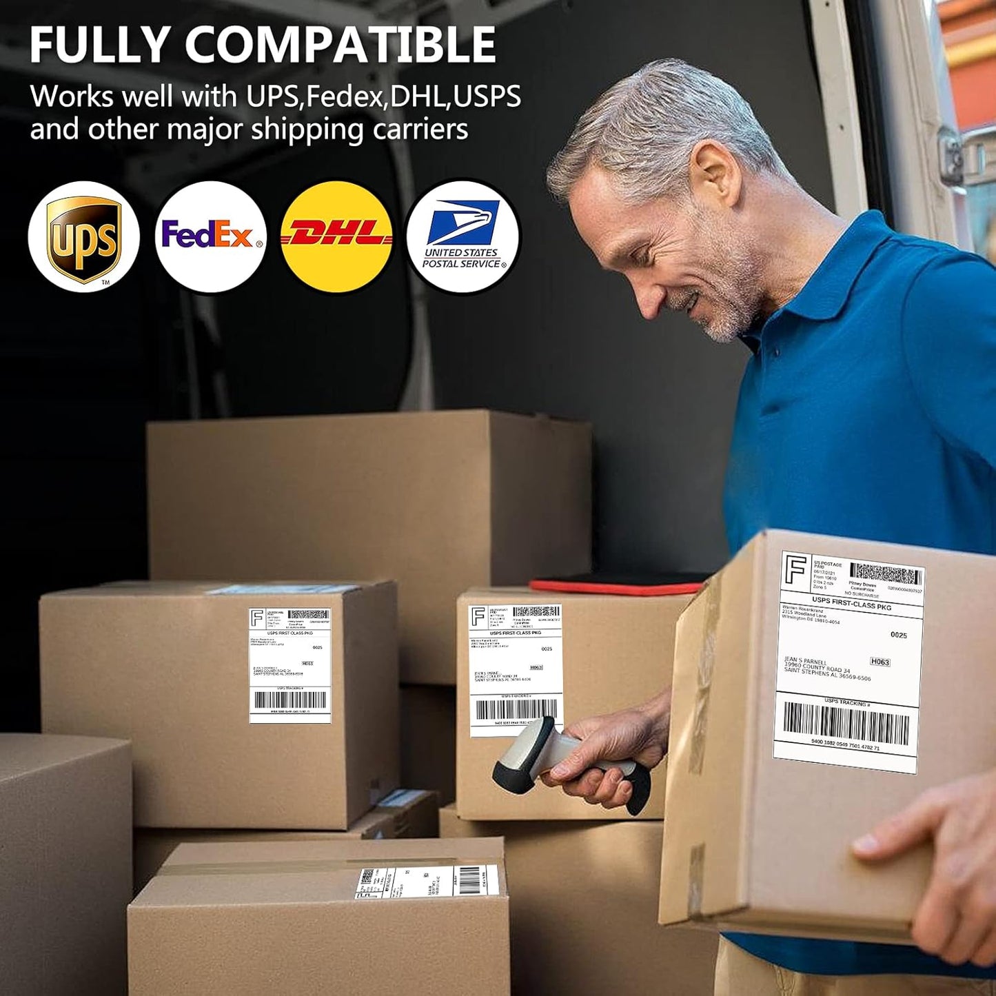 FungLam 100 Rolls 4x6 Direct Thermal Shipping Labels, 250 Labels Per Roll, 1" Core, Perforated, White Mailing Postage Shipping Label Compatible with Zebra 2844 ZP-450 ZP-500 ZP-505