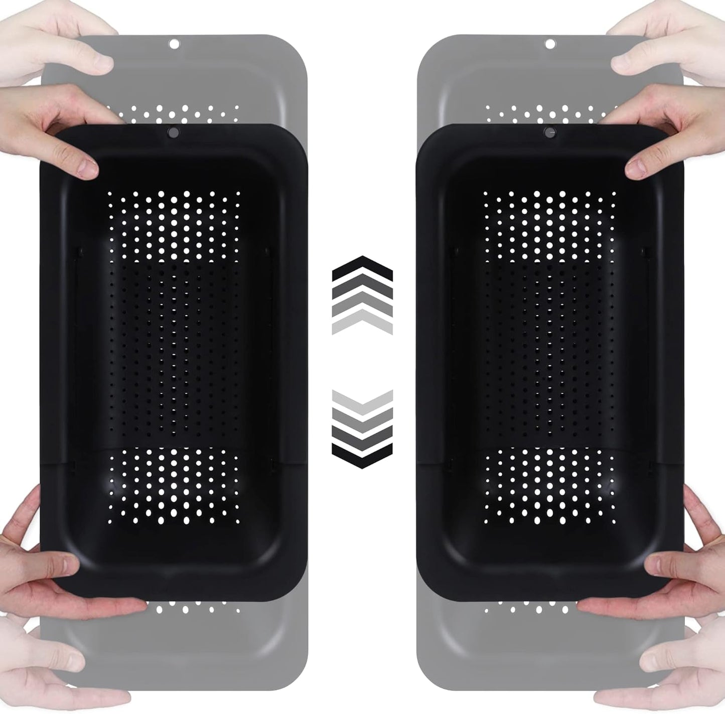 BLUE GINKGO Sink Colander Baskets - (Pack of 2) Wash Vegetables and Fruits, Drain Cooked Pasta and Dry Dishes - Extendable - New Home Kitchen Essentials (2 Black)