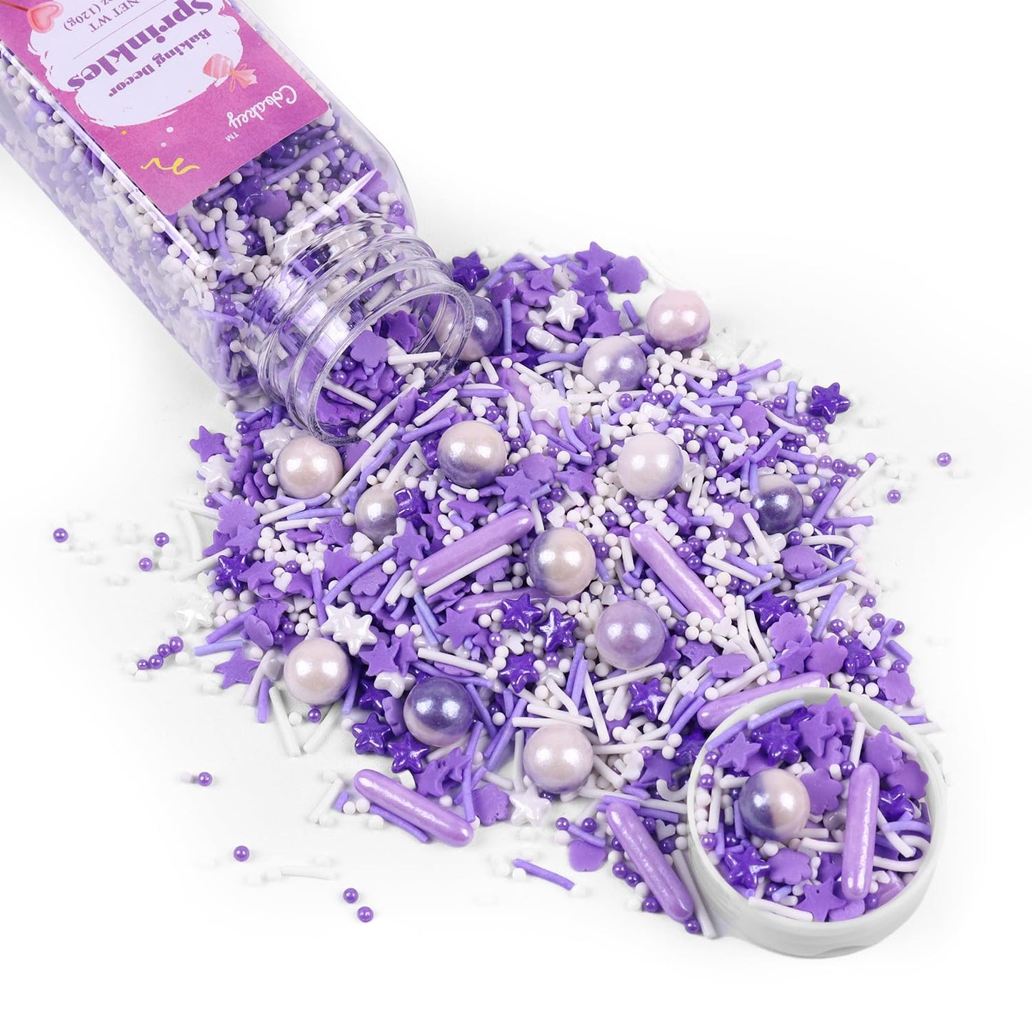 Purple Sprinkles for Cake Decorating 4.23ounce - Sugar Mix Contains Star & Pearl Sprinkles for Cupcake Toppers, Ice Cream, Candy, Cookie Decorations - Holiday Party Supplies