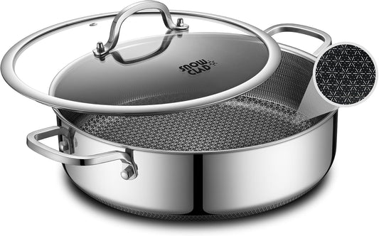 Saute Pan,Hybrid Non Stick 5 Quart Everyday pan,Chicken Fryer, PFOA Free Cookware,12 inch Deep Frying Pans with Lid,Dishwasher and Oven Safe,Works on Induction,Ceramic and Gas Cooktops