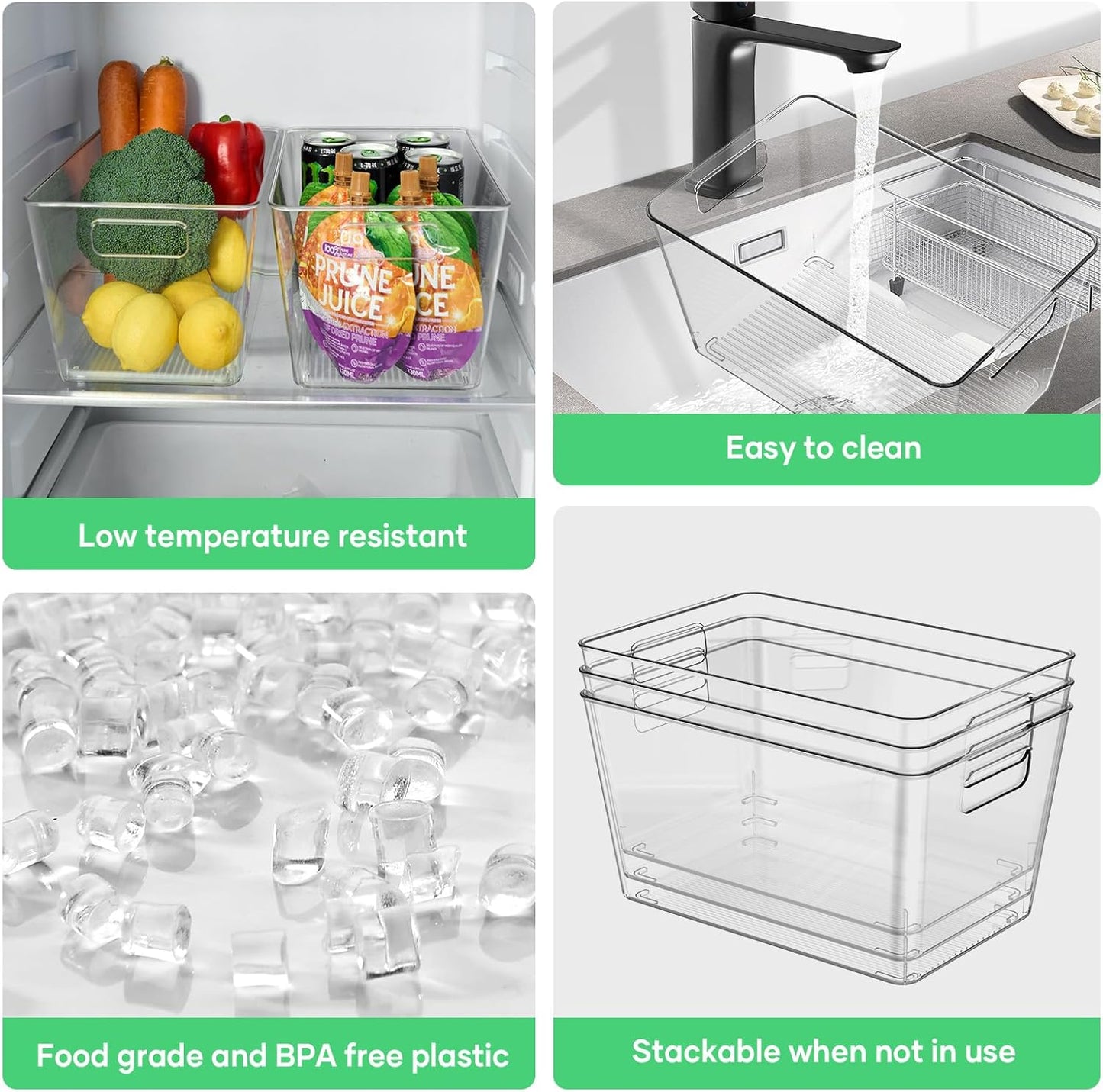 6 Pack Clear Plastic Storage Bins, 11" Large Pantry Organizer Bins with Handles, Plastic Containers for Refrigerator,BPA-Free Perfect for Kitchen,Fridge,Cabinet,Pantry,Bathroom,Closet Organization